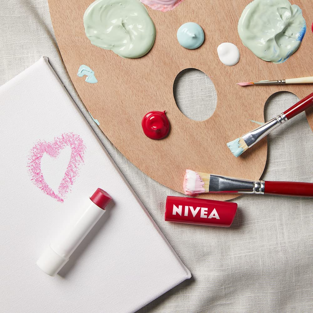 NIVEA Lip Balm Fruity Shine Strawberry (4.8g, Pack of 12), Moisturising Lip Balm Enriched with Natural Oils - Image 3
