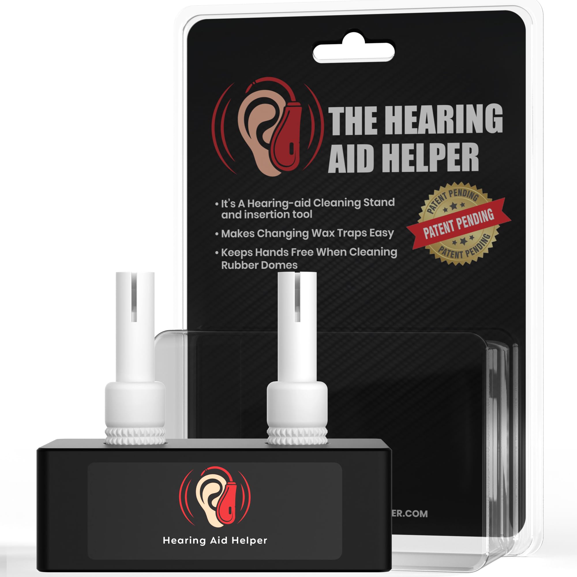 The Hearing Aid Helper – Cleaning Stand & Insertion Tool for Hearing Aids – Easy Wax Guard & Dome Maintenance Accessory – Hands-Free Daily Care