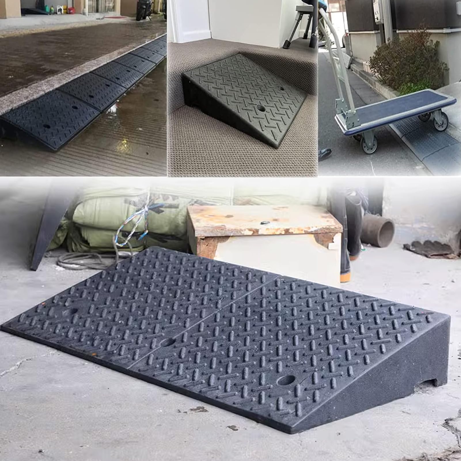 Gumowa rampa krawężnikowa do podjazdu, wytrzymała antypoślizgowa rampa progowa o udźwigu 1000 kg, rampa nachylona do chodników/doków załadunkowych/samochodów/skuterów(Height 17cm/6.7inch)