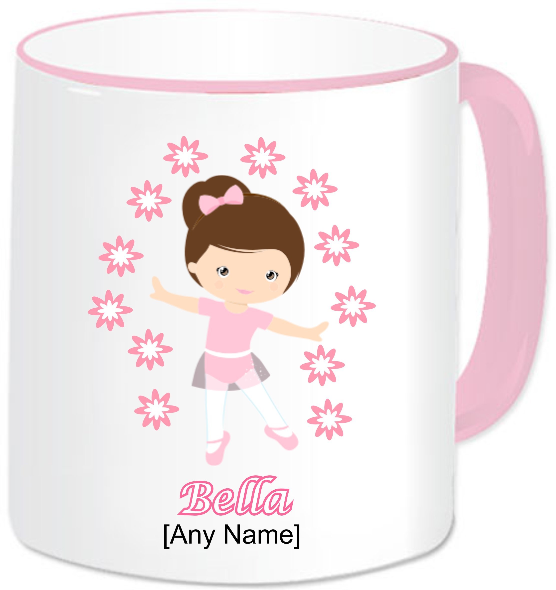 Gadgetepoint Girls Pink Handle& Rim Personalised Ballet Gift - Ballet Dancer Ballerina Mug (Any Name Any Message). Little Cute Dancer With Pink Flowers Themed Design (Pink Handle& Rim)