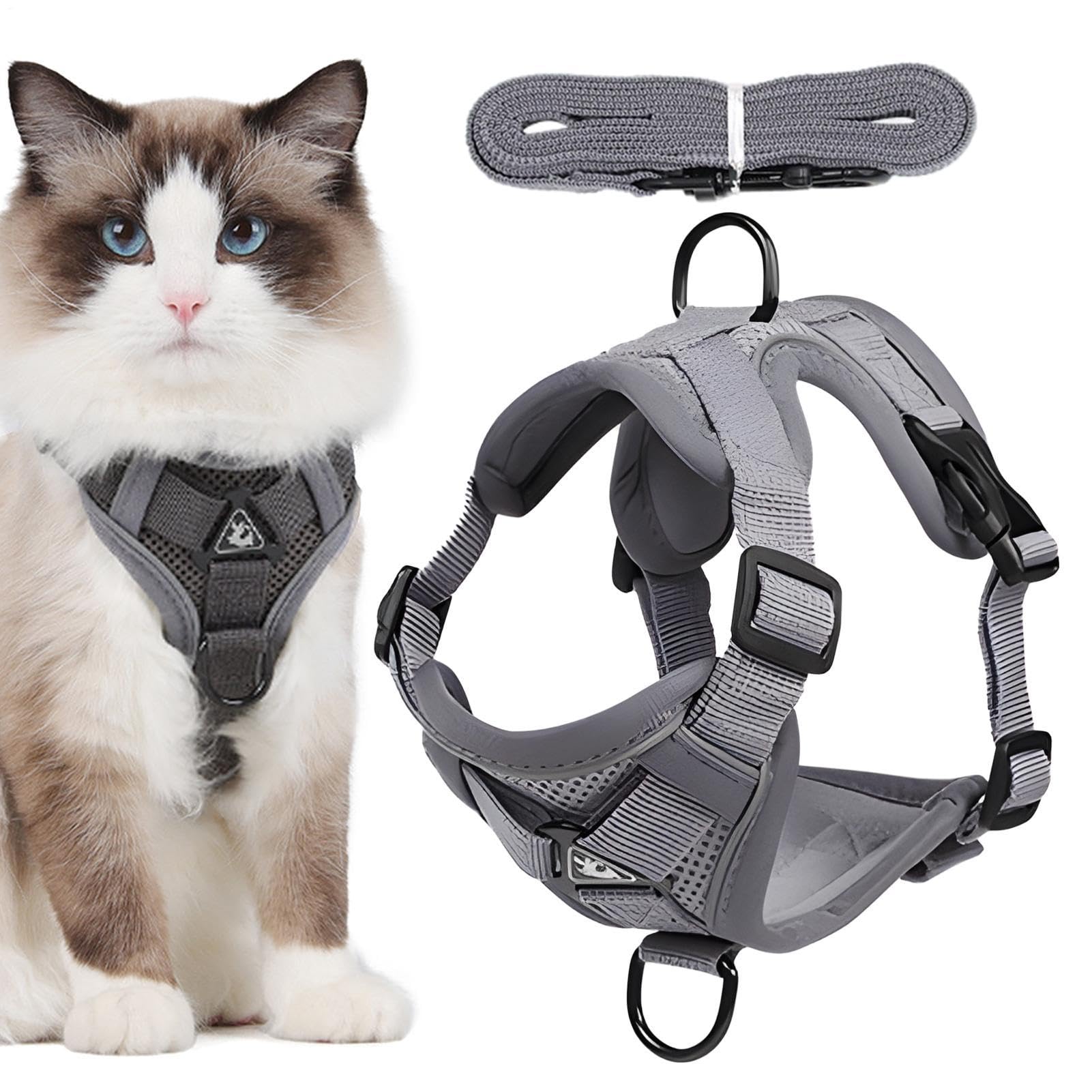 Arnés para gatos anti-escape reflectante y correa de paseo tipo chaleco transpirable