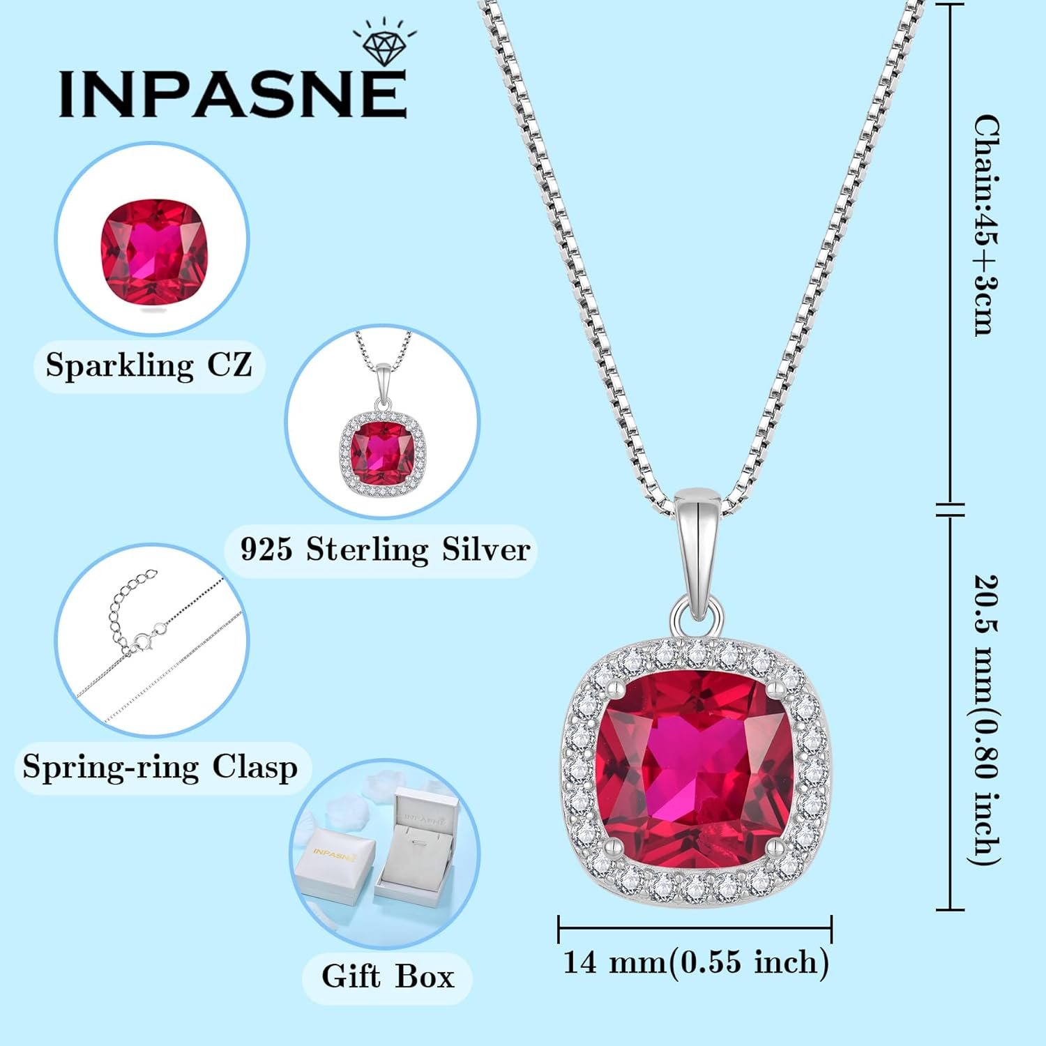 Birthstone Necklace for Women 925 Sterling Silver Princess Cut Halo Necklace Pendant Jewelry Gifts for Her - Image 6