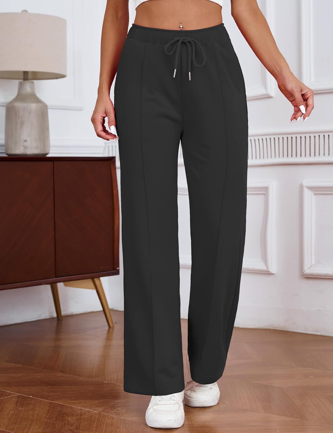 Womens Sweatpants Wide Leg High Waisted Trendy Straight Leg Sweat Pants Joggers for Lounge, Travel, Casual, S-XL - Image 4