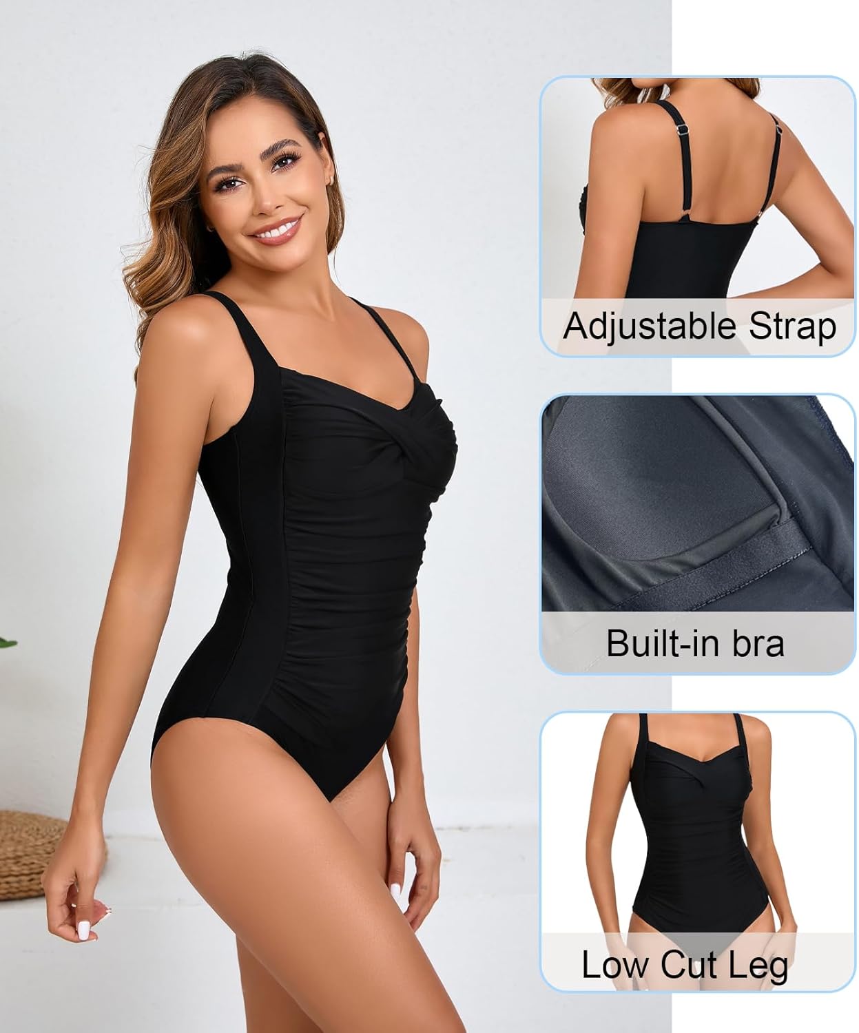 Itzel Women's Ruched Twist Front One Piece Swimsuit Tummy Control Push Up Vintage Retro Bathing Suits - Image 5