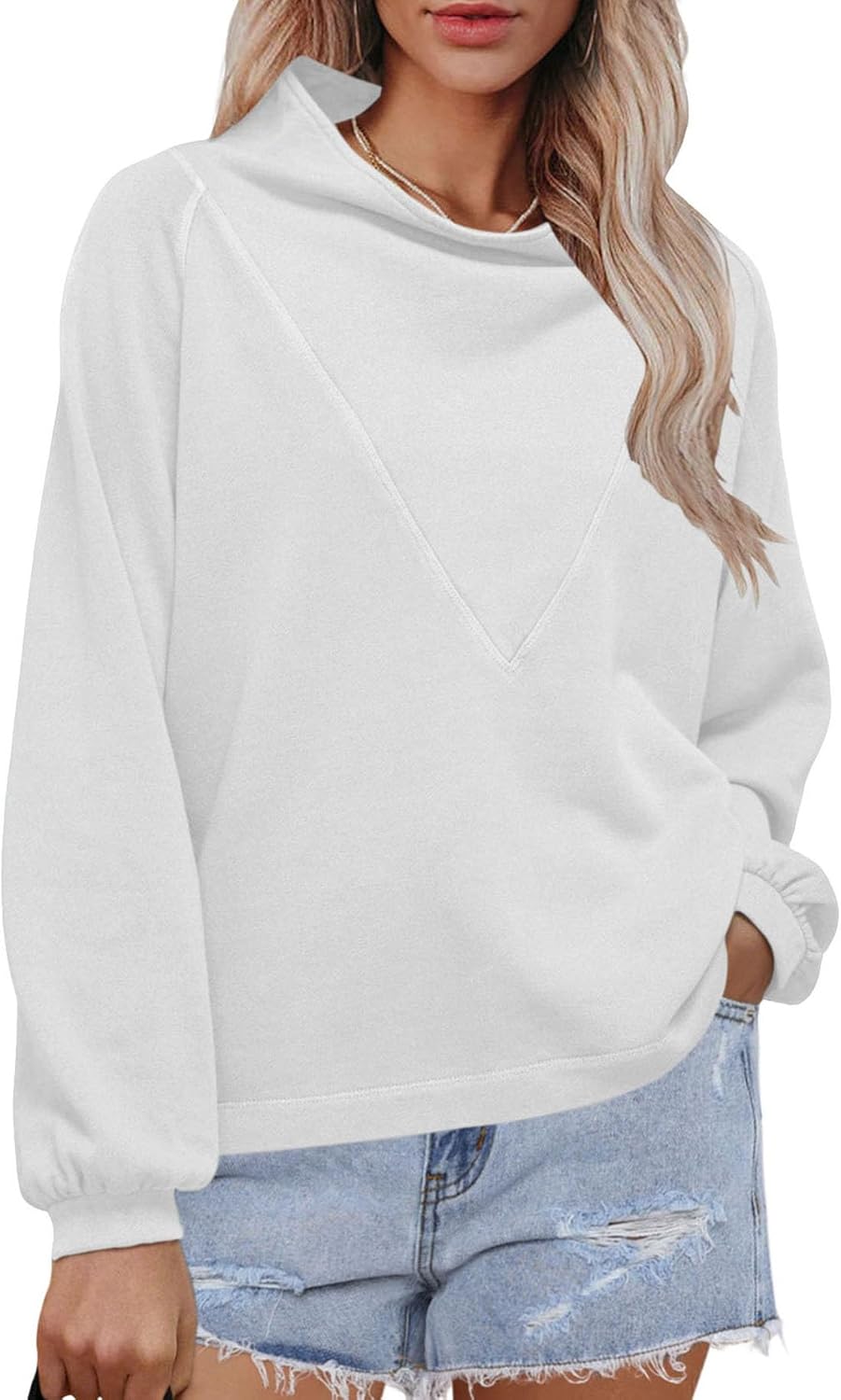 Floral Find Womens Casual Long Sleeve Mock Cowl Neck Sweatshirts Loose Fit Fall Pullover Tops