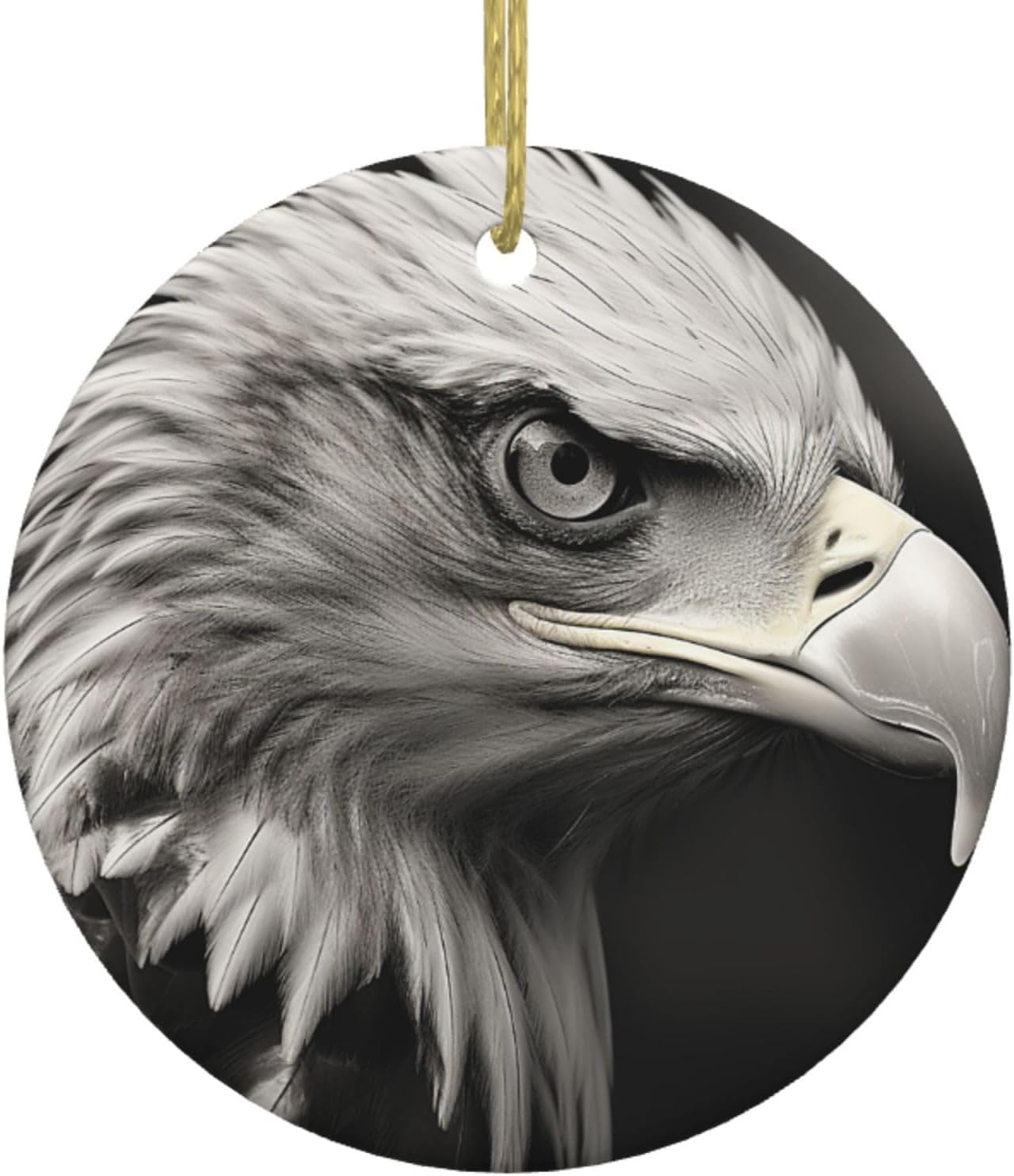 Christmas Ornaments Ceramic Round Christmas Hanging Ornament Double-Sided Eagle Black and White Print Christmas Tree Pendants for Fireplace Party Holiday Wedding Xmas Decoration Gift