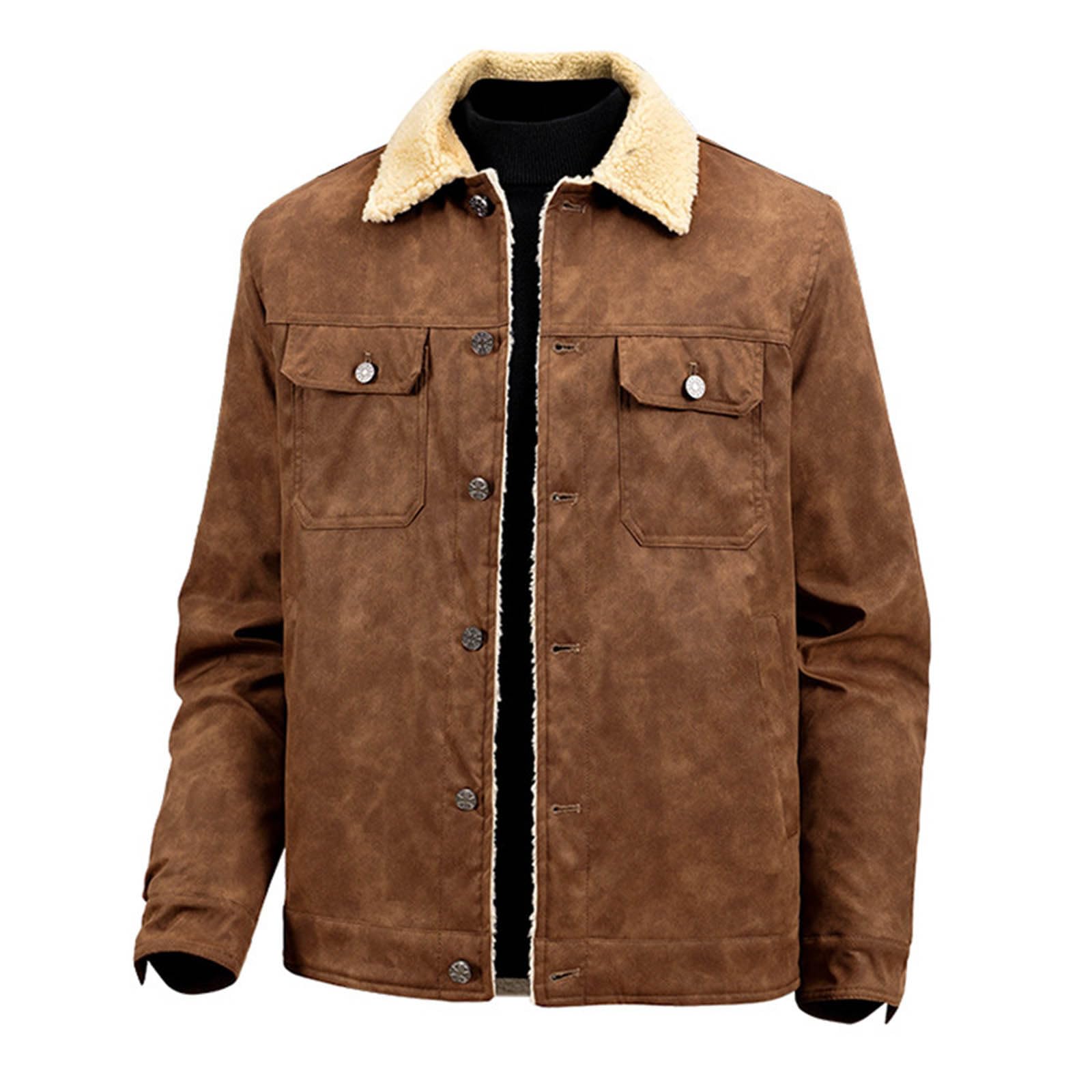 Chaqueta con forro de sherpa para hombre, chaqueta de invierno de forro polar, chaqueta de camionero de manga larga, abrigo de vaquero de peluche, abrigo térmico cálido con botones, abrigo
