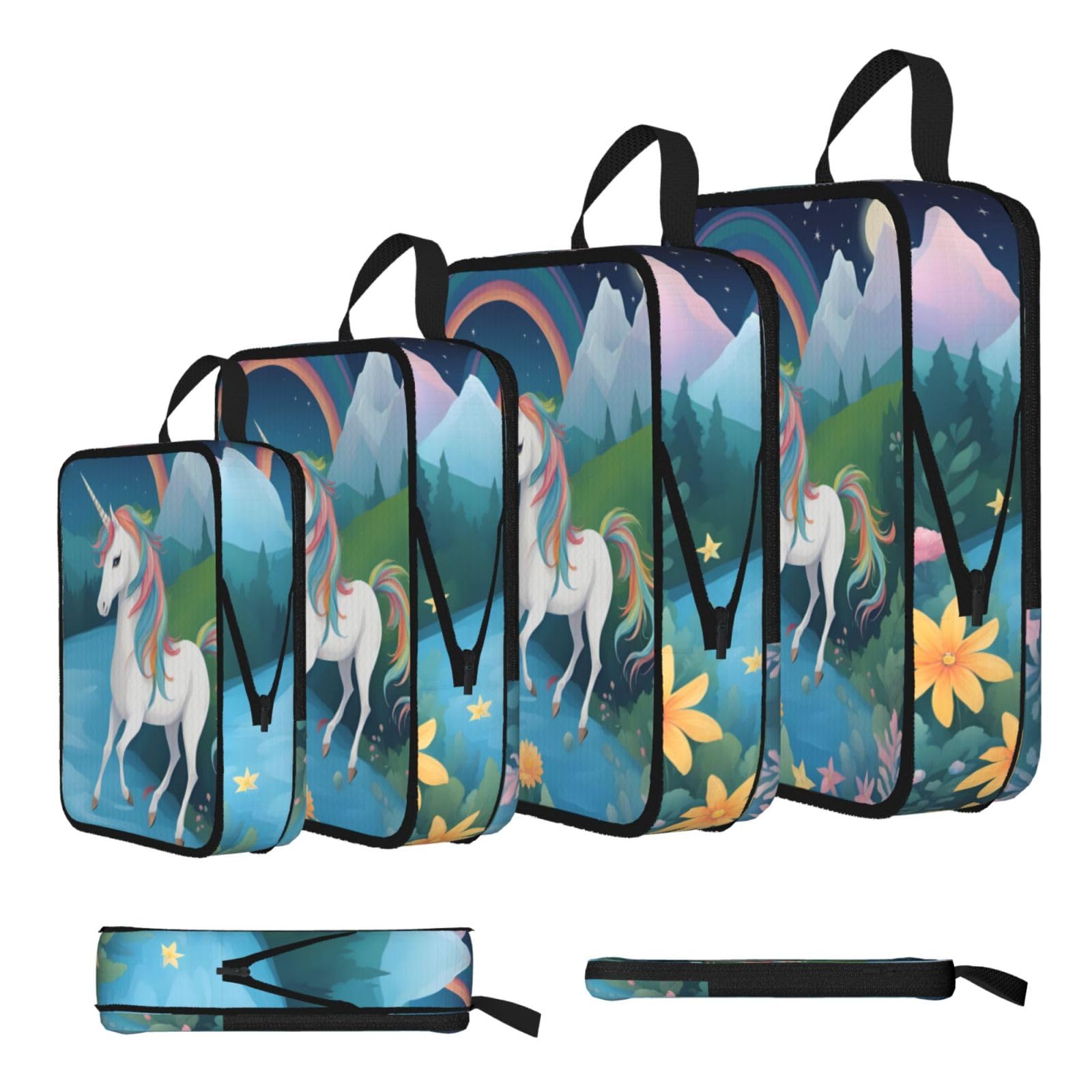 Sxzvvbn Black Running Unicorns Compression Packing Cubes 4 Piece Set