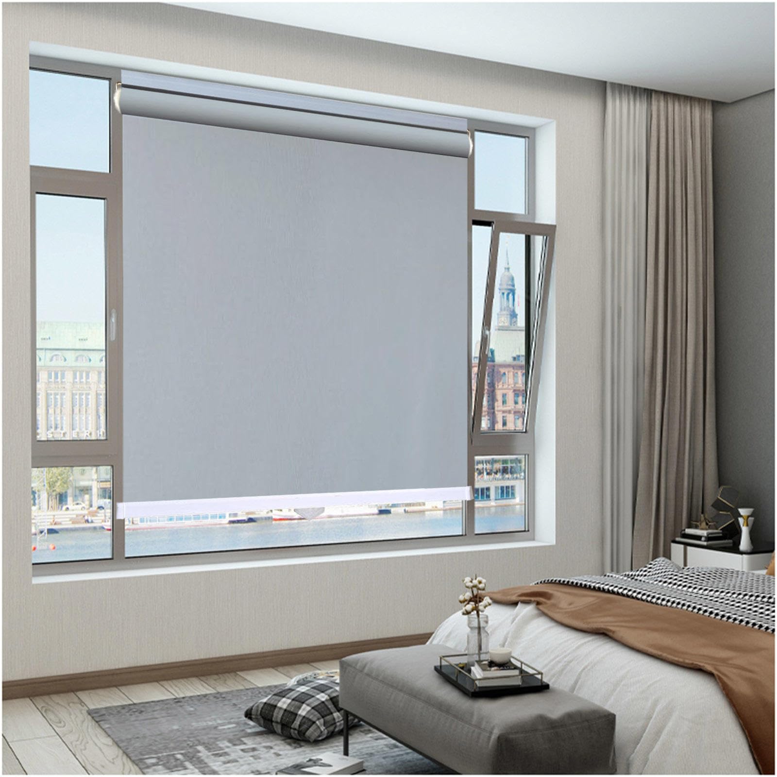 Blackout Roller Blinds No Drilling, Window Roller Shades, Temporary Blackout Curtains 68x125/90x150cm, Privacy Blinds, Sunshade Roller Blinds,grey-80x200cm/31 * 79in