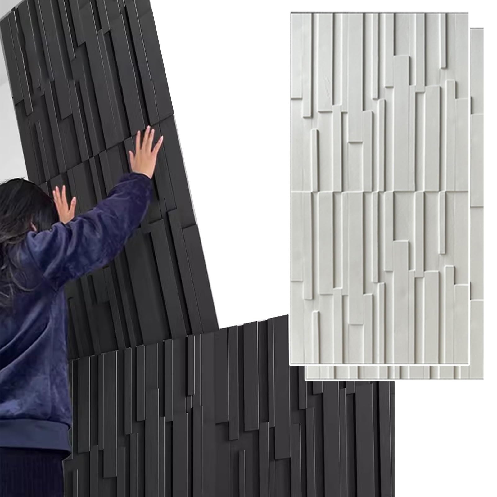 Pannelli Decorativi per Pareti Pannelli Murali 3D in PU con Texture Scanalata 60x120 cm, Pannelli per Pareti Esterne in Confezione da 2(White)