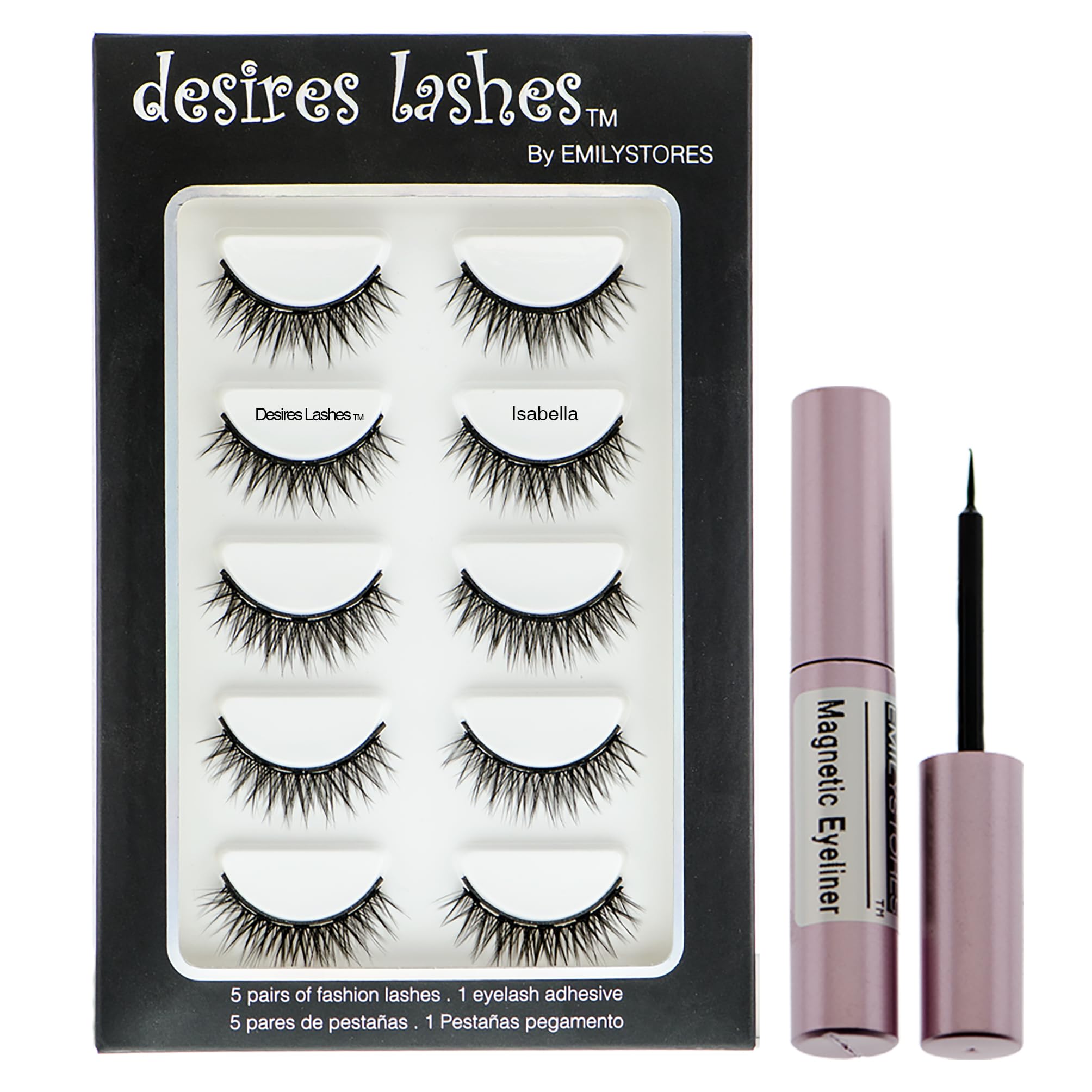 Magnetic Eyelashes Natural Magnet Faux-Lashes Multipack Kit 5Pairs, Isabella