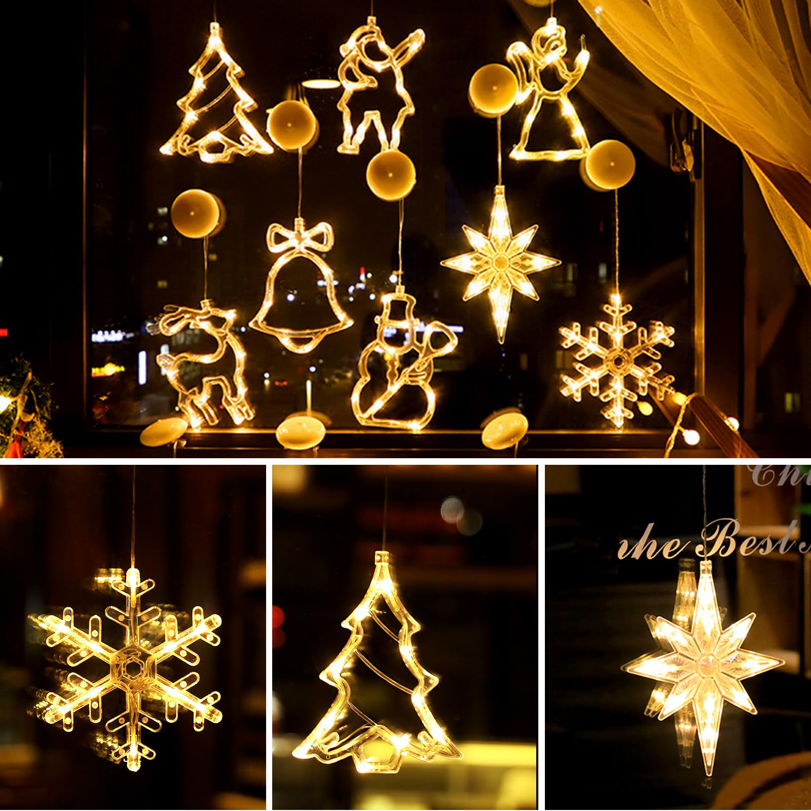 LED Weihnachtsbeleuchtung Mit 8 Modi – 138 Warmweiß-LEDs, Batteriebetrieben, Timer & Memory – Für Fenster, Tür & Wand – Inkl. Saugnäpfe