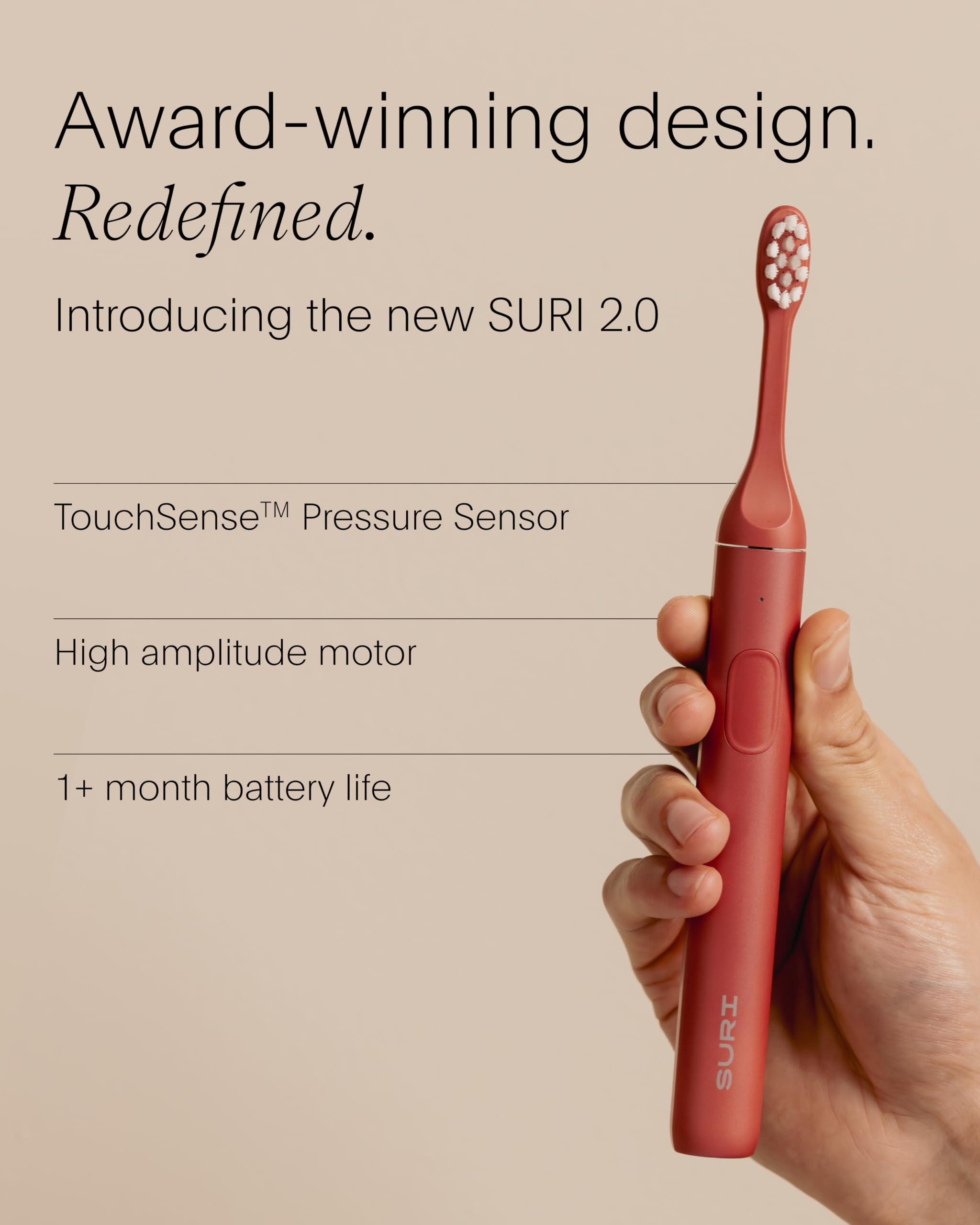 SURI 2.0 Cepillo de dientes eléctrico sónico con sensor de presión | 1 mes + batería | Clasificación número 1 del Reino Unido | Cepillo de dientes eléctrico para adultos | Cepillos de dientes sónicos