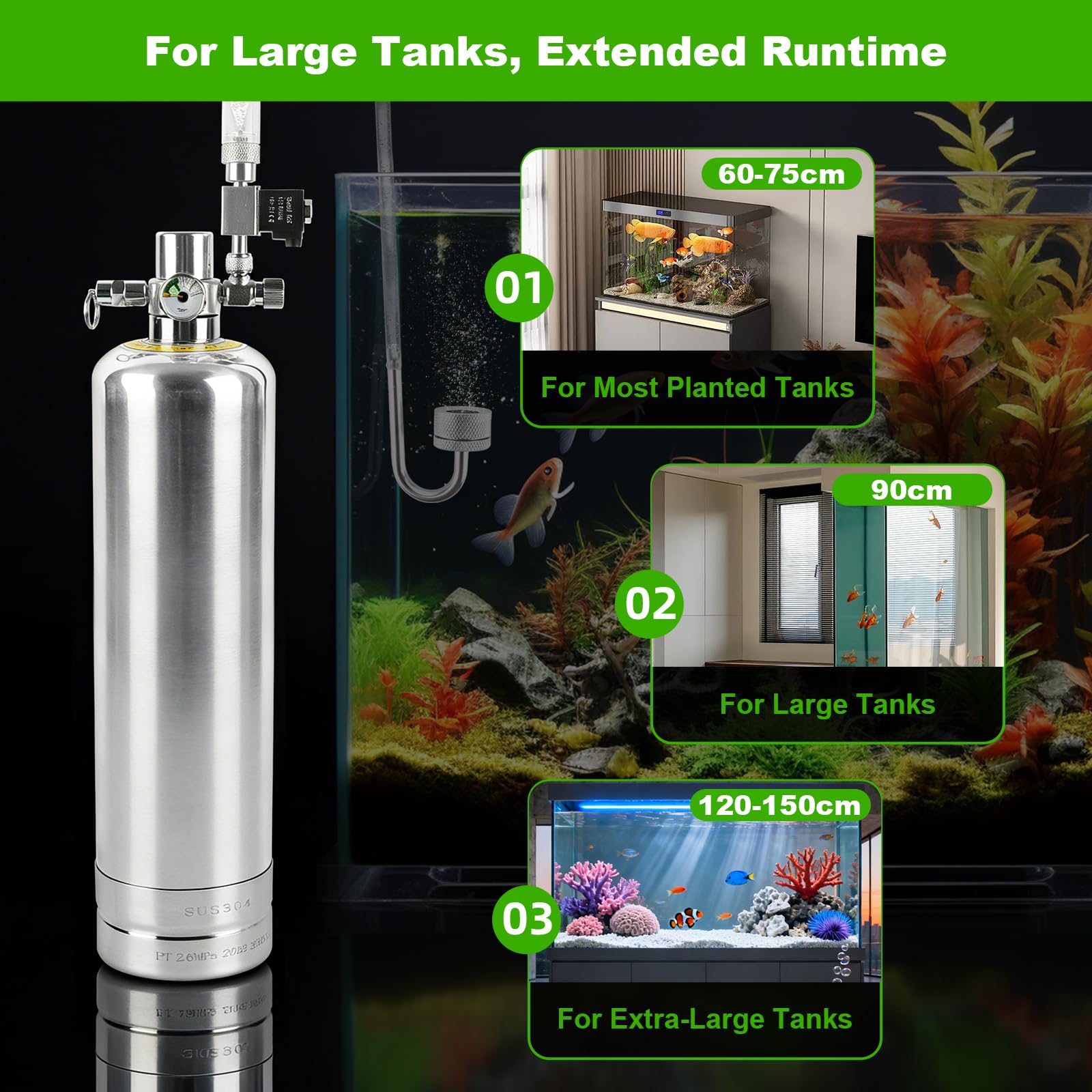 Acuario completo de 4 l de CO2, generador de CO2 de acero inoxidable, botella de CO2 de 4 kg, kit de reactor de dióxido de carbono, con válvula magnética, difusor, contador de burbujas visual, para