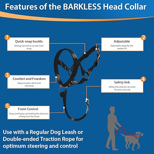 Miniatura 9 de Collar de cabeza de perro, herramienta de entrenamiento sin tirones para perros en paseos, incluye guía de entrenamiento gratuita, 5 (M, azul)
