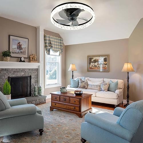 Miniatura 4 de Ventilador de techo moderno de 20 pulgadas para interiores con luces y mando a distancia LED de perfil bajo, ventilador de techo regulable de