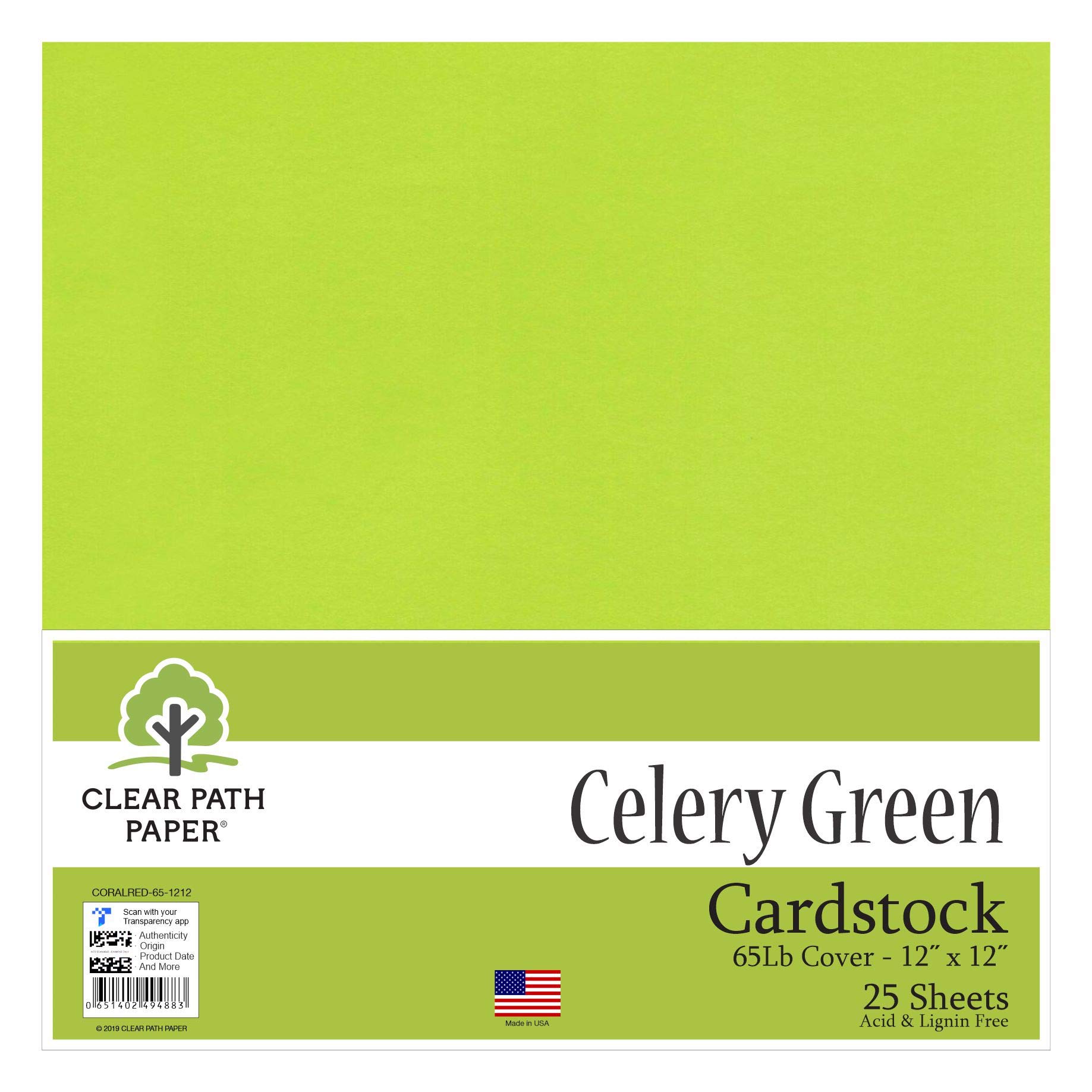 Celery Green Cardstock - 12 x 12"/ 30,5 cm x 30,5 cm - 65lb Cover / 176gsm - 25 Sheets - Clear Path Paper