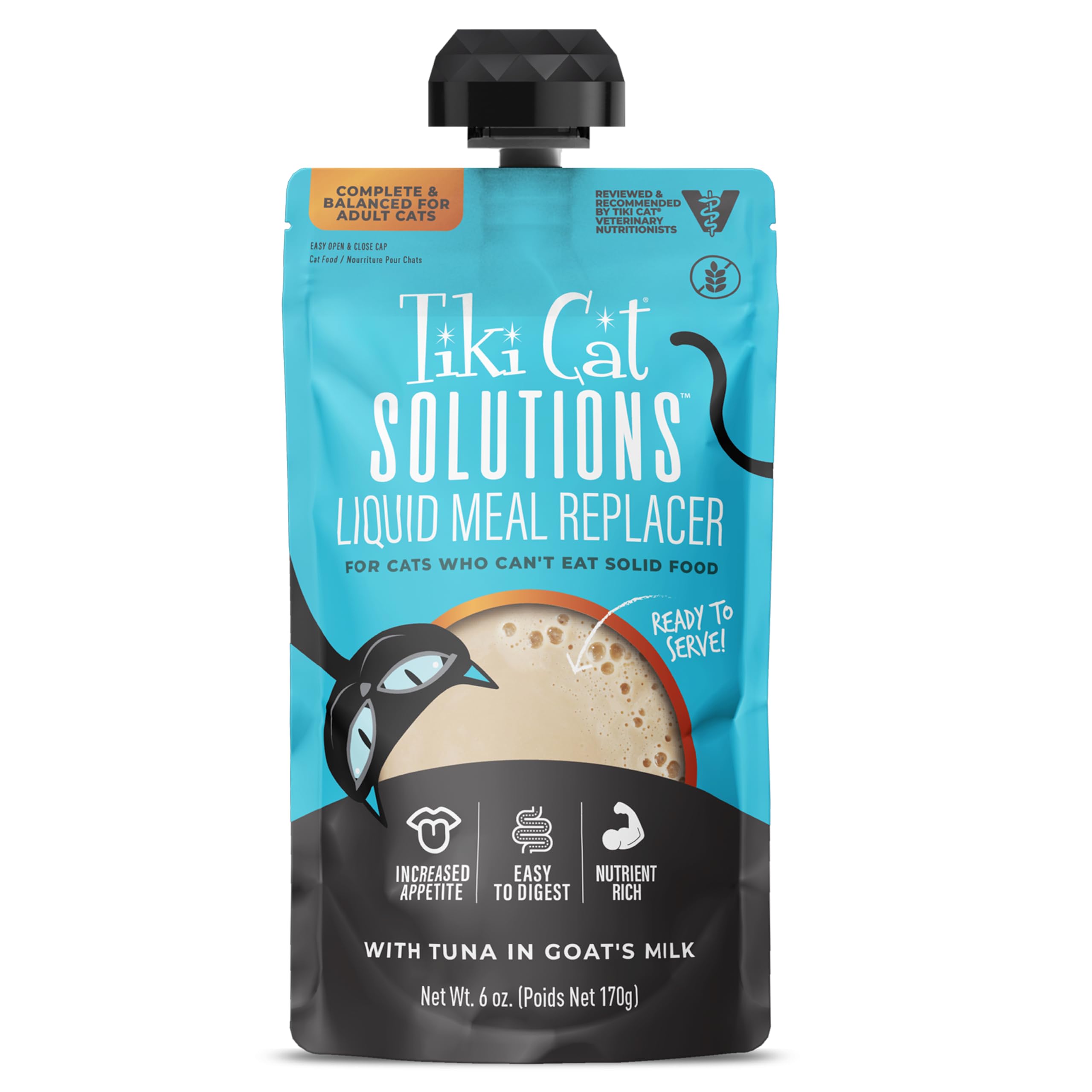 Tiki Cat Solutions Liquid Meal Replacer Wet Cat Food, Tuna in Goat's Milk, 6 oz. Spout Pouch (6 Pack)