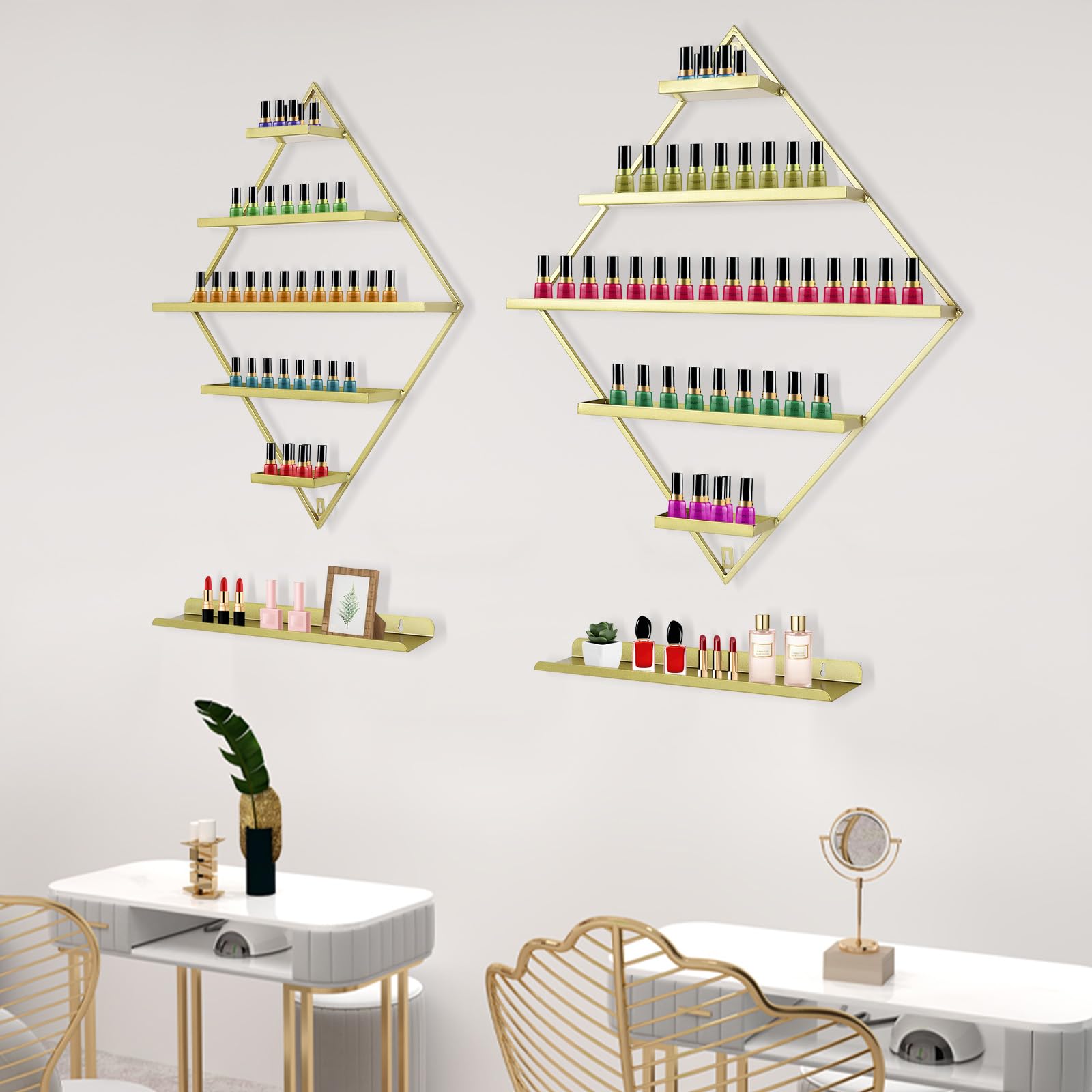 Estantería de metal para esmalte de uñas, soporte para esmalte de uñas, apto para hasta 90 botellas, montaje en pared, 5 niveles, montaje en pared, para esmalte de uñas, aceites esenciales,