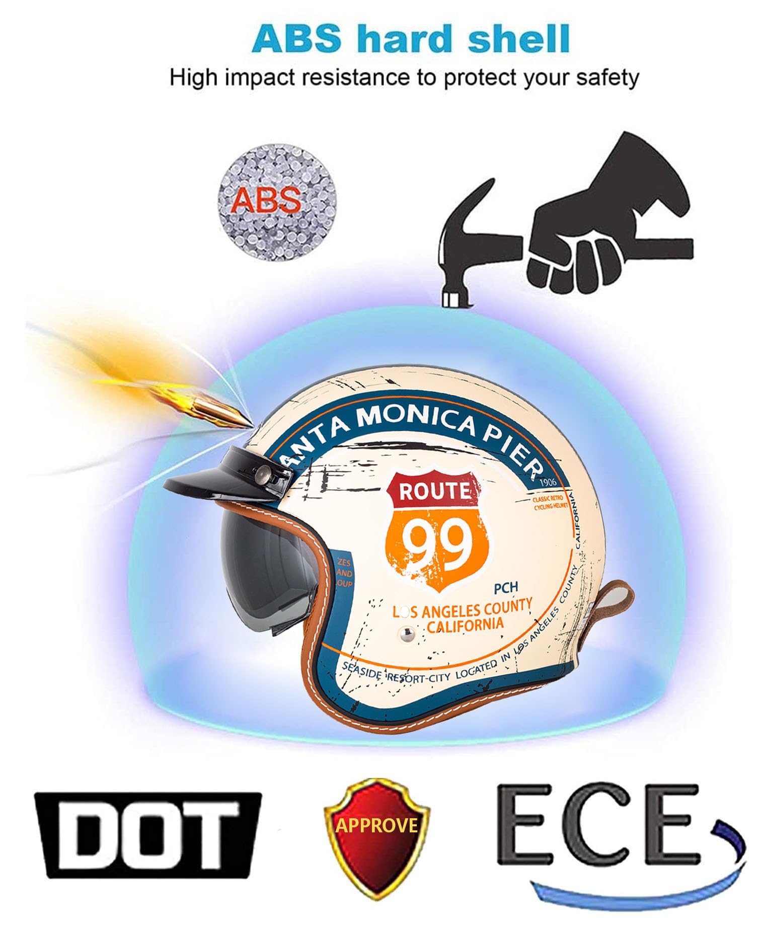 VVPEC Retro Jethelm – Halbschalenhelm Mit ECE-Zulassung Für Roller, Chopper & Cruiser