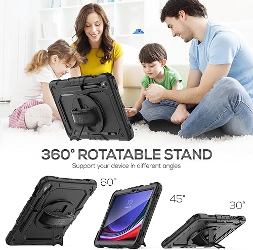 Miniatura 4 de SEYMAC Funda para Samsung Galaxy Tab S9 FE 5G 2023, resistente a prueba de golpes, con protector de pantalla, soporte giratorio, correa de mano y