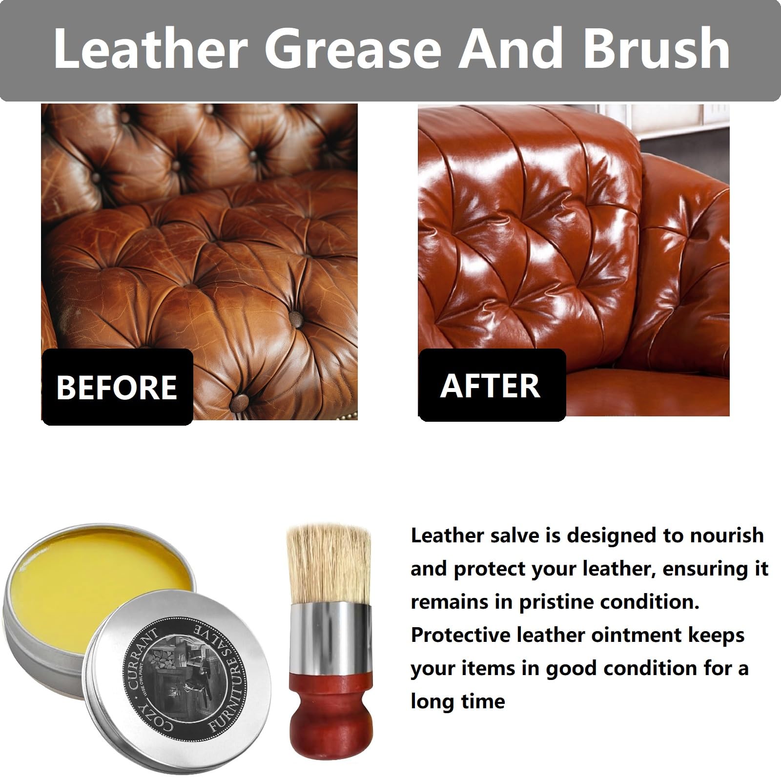 Furniture Salve,Ungüento para Muebles De Cuero,Bálsamo de Muebles,Ungüento de Cuero con Cepillo de,Leather Furniture Balm,Fácil de Usar,Adecuado Proteger Restaurar el Brillo de los Muebles Cuero,100g