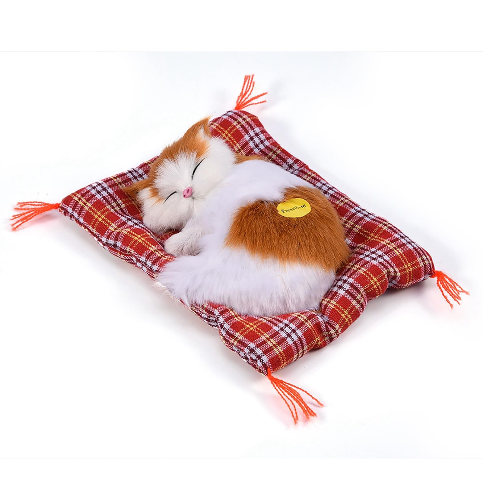 Ausla Simulation Cat Plush Toy, Plush and Cloth Lifelike Stuffed Animal with Sound, Press Activated Sleeping Cat on Mat, for Kids Room Decor Home Display Gift (Yellow block napping)