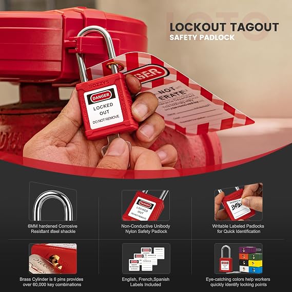 Lockout Tagout Locks 6-Pack|OSHA Green Loto Locks Keyed Different|2 Keys/Lock for Industrial Machinery & Electrical Panels|Chrome Steel & Laser Coding