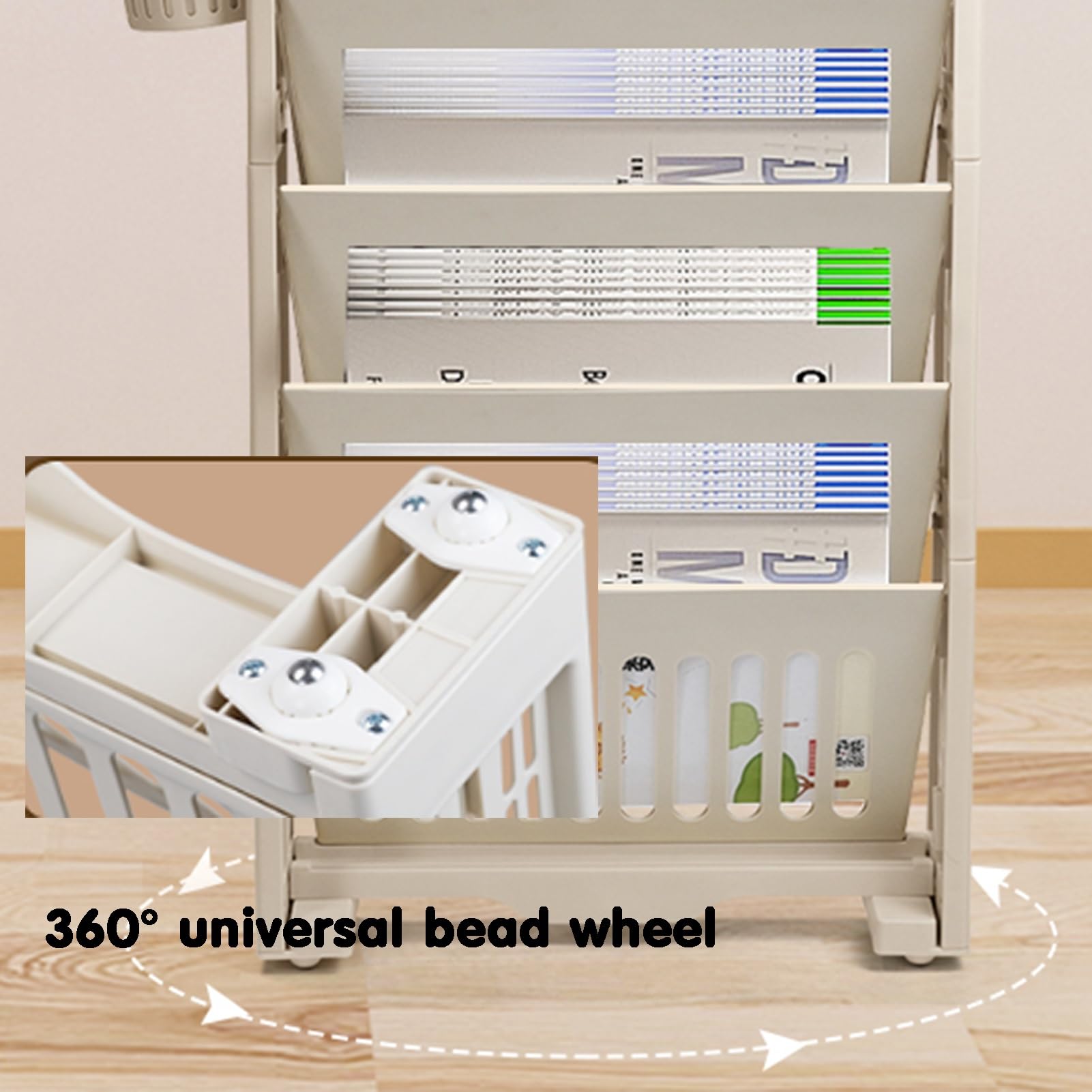 Półka na kółkach Ruchomy wózek z półką książki Obrotowy i zdejmowany plastikowy wielofunkcyjny biurko Organizer kółkami(White)