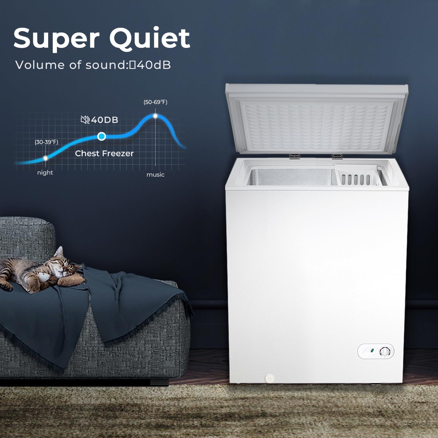 Electactic Chest Freezer 2.0 Cubic Feet Compact Freezer With 2 Removable Baskets, Free Standing Top Open Door Deep Freezer, Adjustable Temperature For Home Dorm, Bar, Basement, Kitchen on Fridge.com - View 2