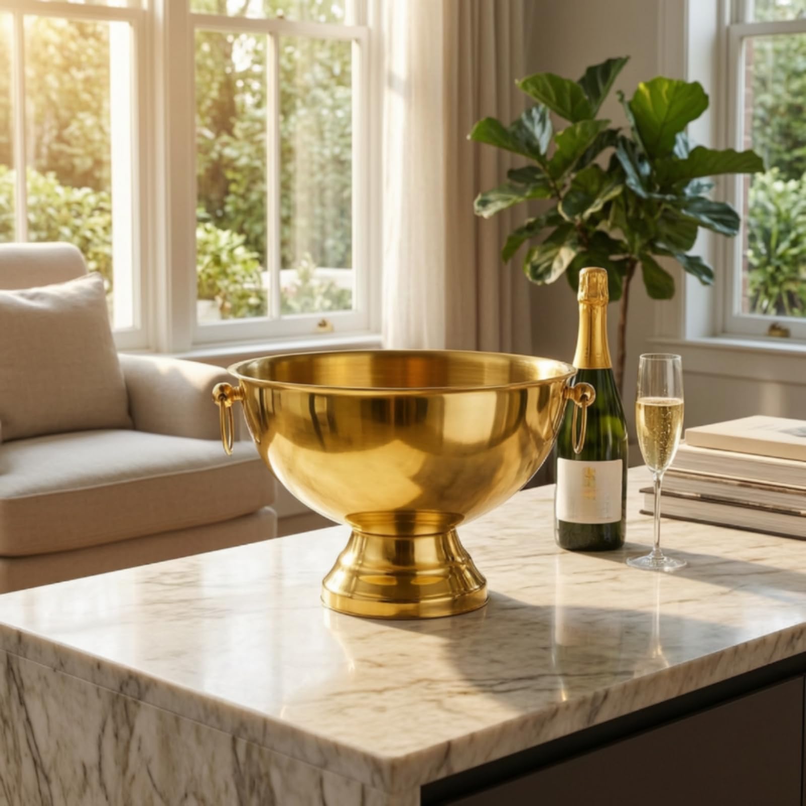 Coupe à Champagne Rafraîchisseur Seau à Vin Coupe Saladier en Acier Inoxydable Finition Miroir Silhouette Nordique Ouverture Large sur Socle Adaptée