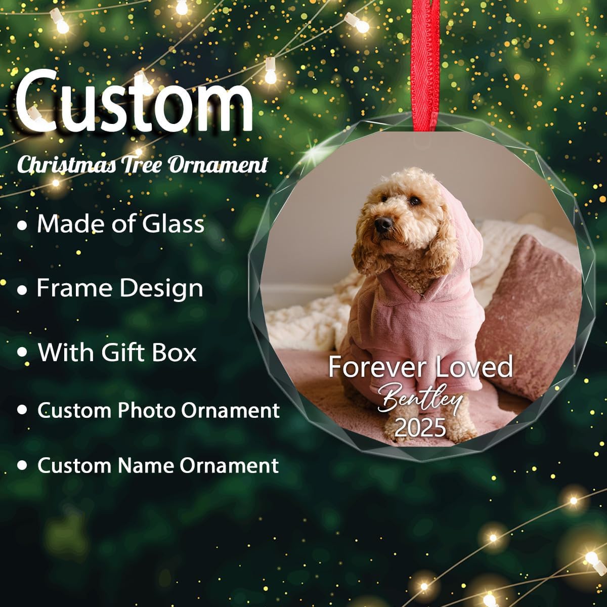 Personalized in Loving Memory Christmas Ornament, Custom Pets Photo Name Years Car Pendant Sympathy Keepsake Gift for Loss of Loved Dog Cat Dad Mom Remembrance