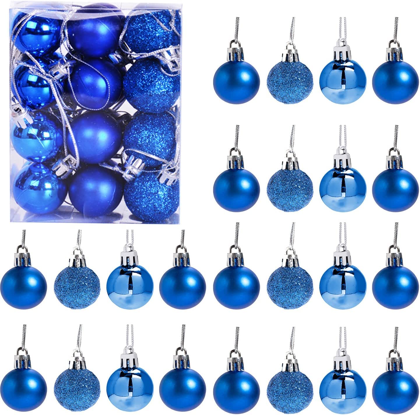 30mm/12Pcs Christmas Baubles Shatterproof Blue, Christmas Tree Decorations Ball Ornaments Balls Xmas Hanging Decorations Holiday Decor - Shiny,Matte,Glitter