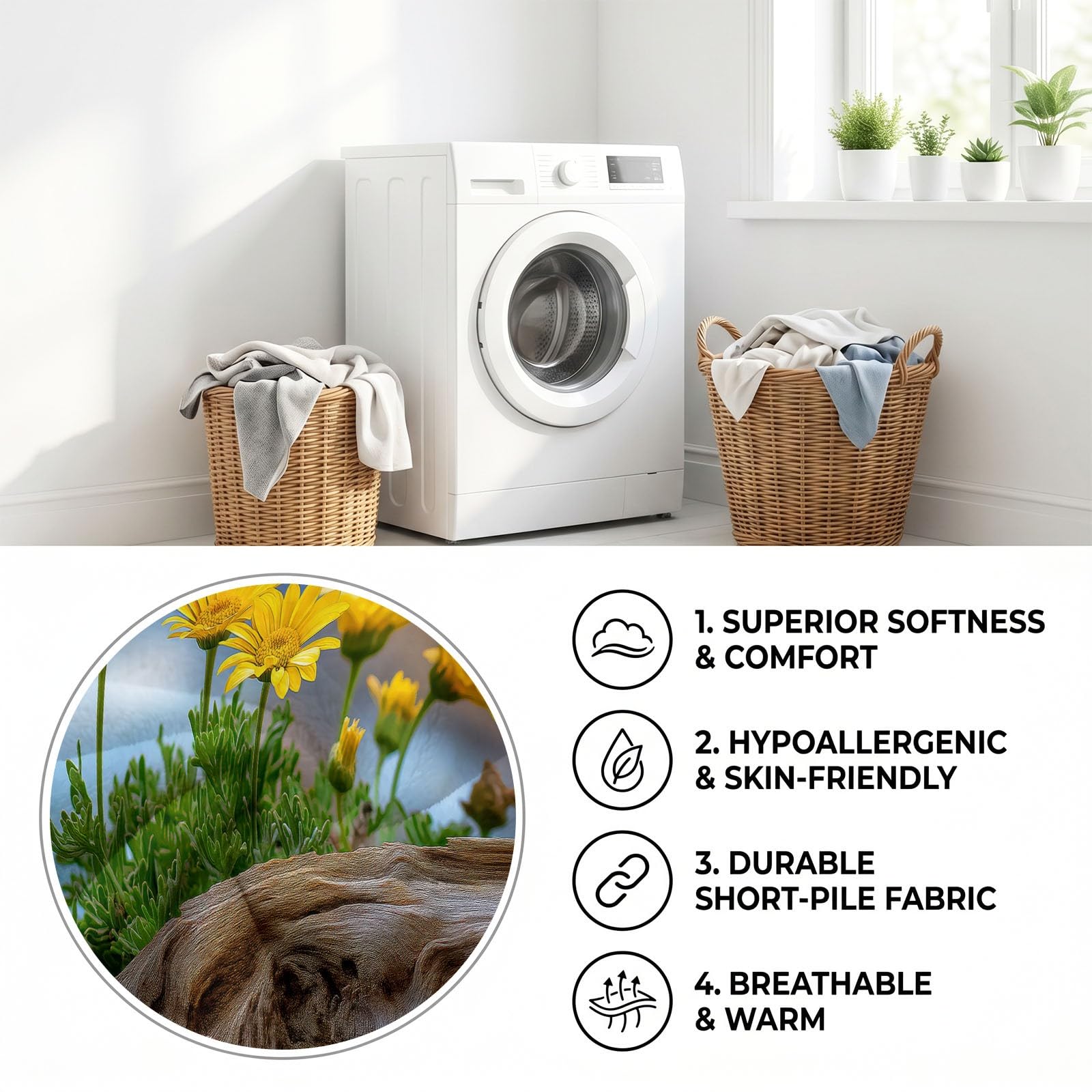 Manta polar franela 150 x 200 cm Nature Marguerites Flores para sofá polar – Manta para cama de 2 personas, gruesa, suave y cálida, a cuadros antialérgicos, azul
