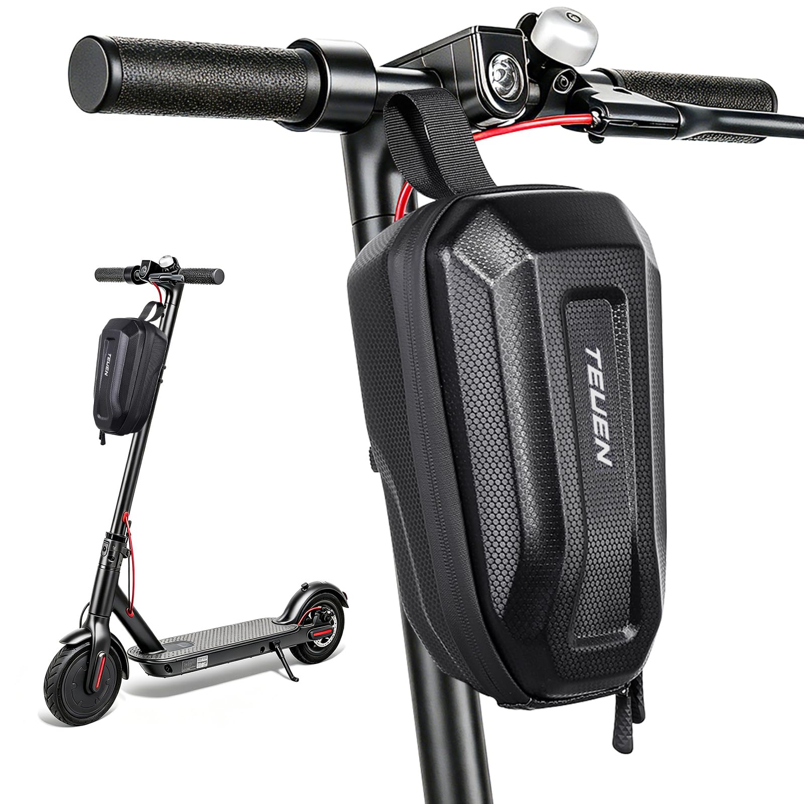 TEUEN Bolsa Patinete Eléctrico 3L Gran Capacidad, Bolsa Manillar Impermeable Carcasa Rígida EVA, Bolsa Delantera para Patinetes y Bicis, Compatible con Manillares de 20-55 mm