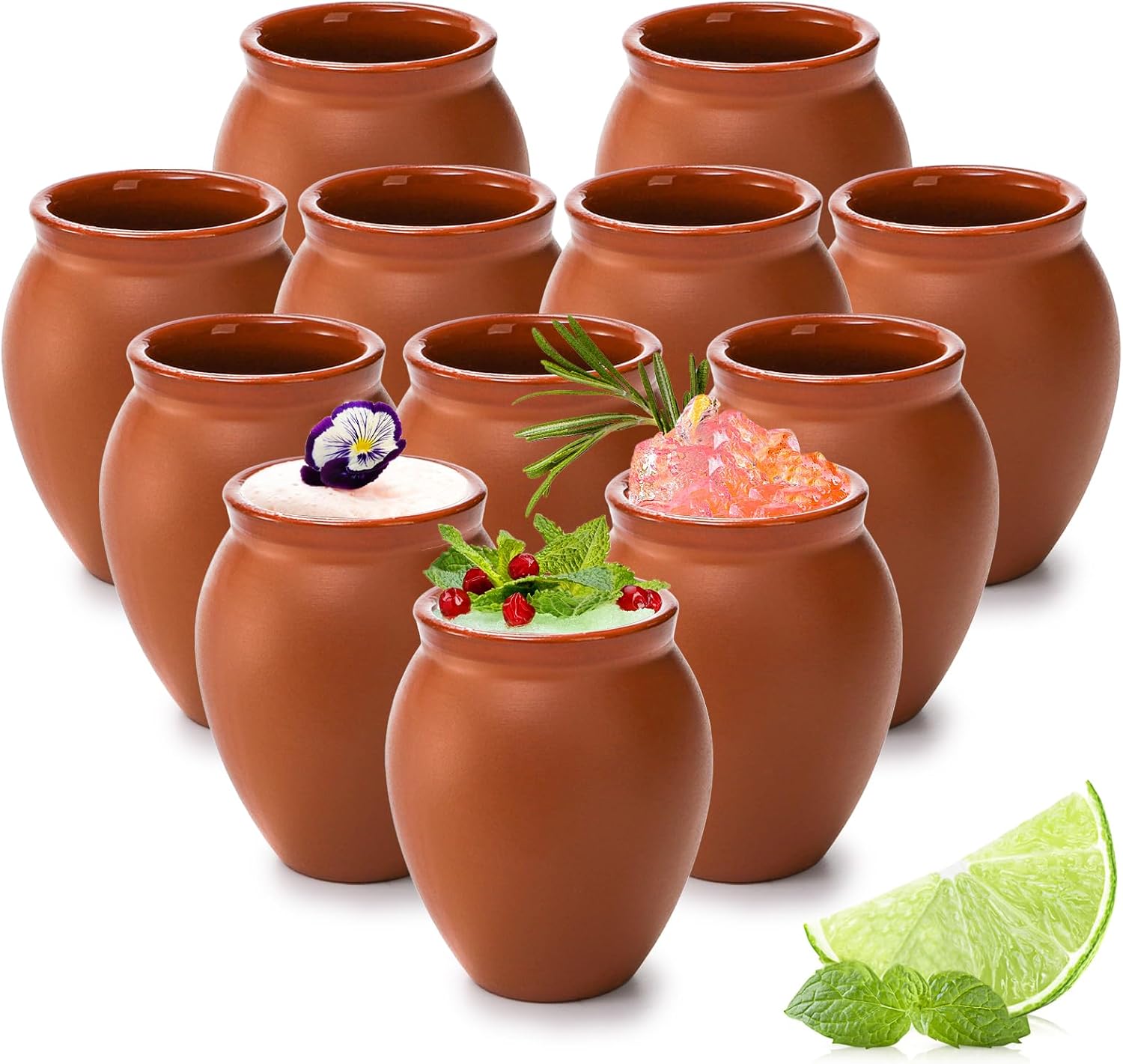 Tequila Drinking Vessels Kingrol 6-Pack Cantaritos De Barro - 12 Oz Mexican Clay Cocktail Cups Jarros Mexicanos De Barro - View #2