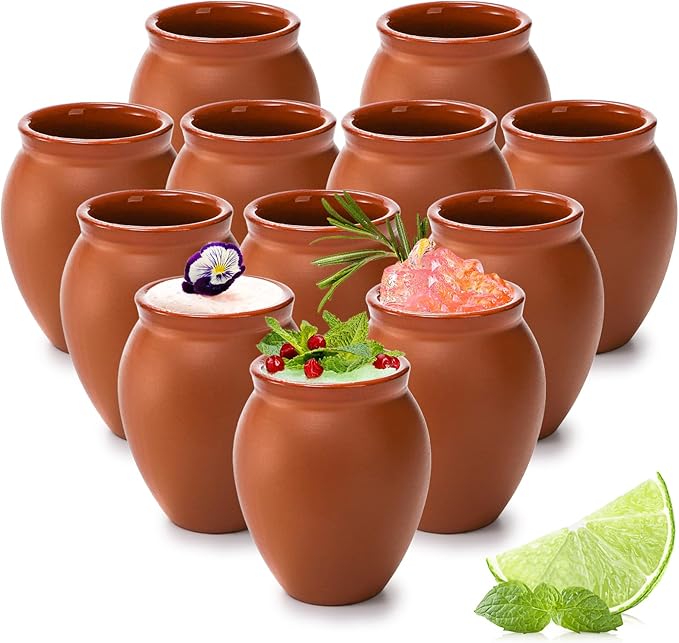 Tequila Drinking Vessels Kingrol 6-Pack Cantaritos De Barro - 12 Oz Mexican Clay Cocktail Cups Jarros Mexicanos De Barro - View #8