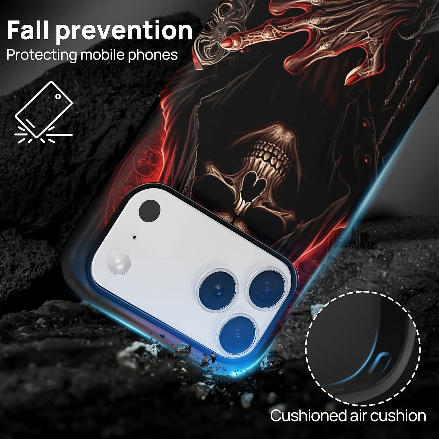 Compatible with iPhone 17 Pro Case, Cool Red Skull Pattern Print Matte Phone Case Durable Fashion Funny Liquid Silicone Case Soft Anti-Scratch Shockproof Protective Cover image 2