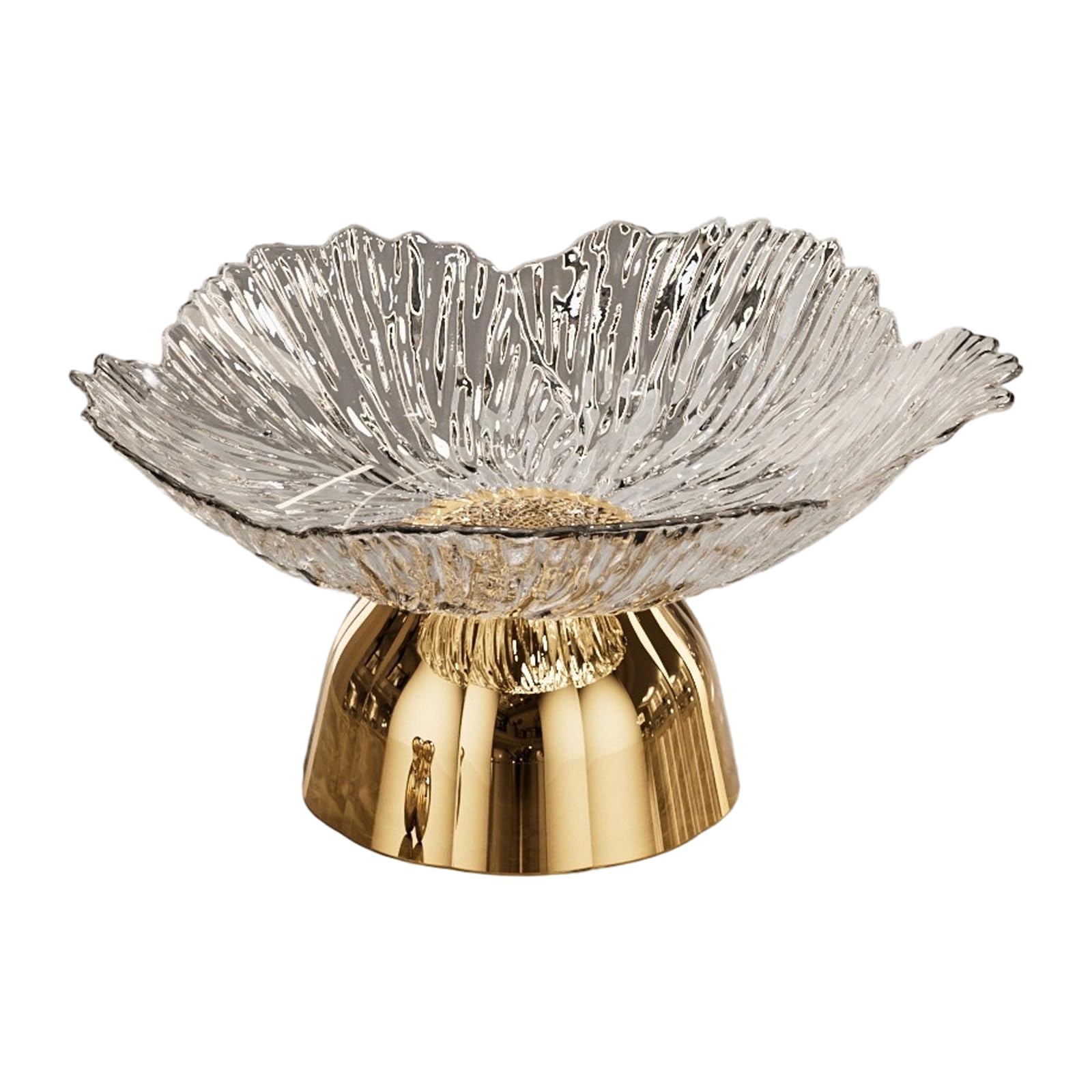 PANGBOER High Foot Fruit Tray Petal Shape Dessert Bowl with Anti Slip Texture and Wooden Texture Base High Foot Fruit Tray