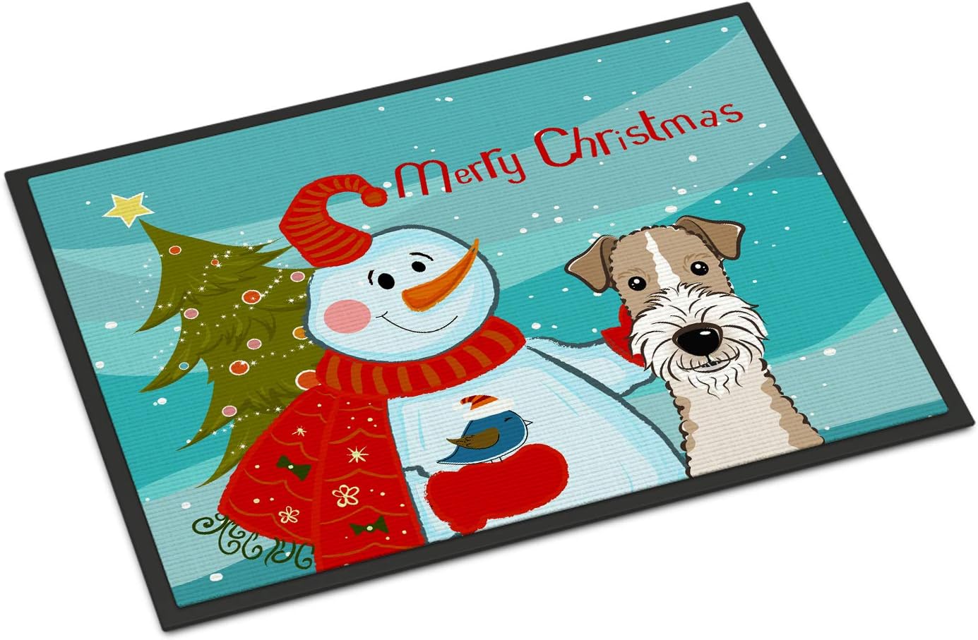 Caroline's Treasures BB1867MAT Snowman with Wire Haired Fox Terrier Doormat 18x27 Front Door Mat Indoor Outdoor Rugs for Entryway, Non Slip Washable Low Pile, 18H X 27W