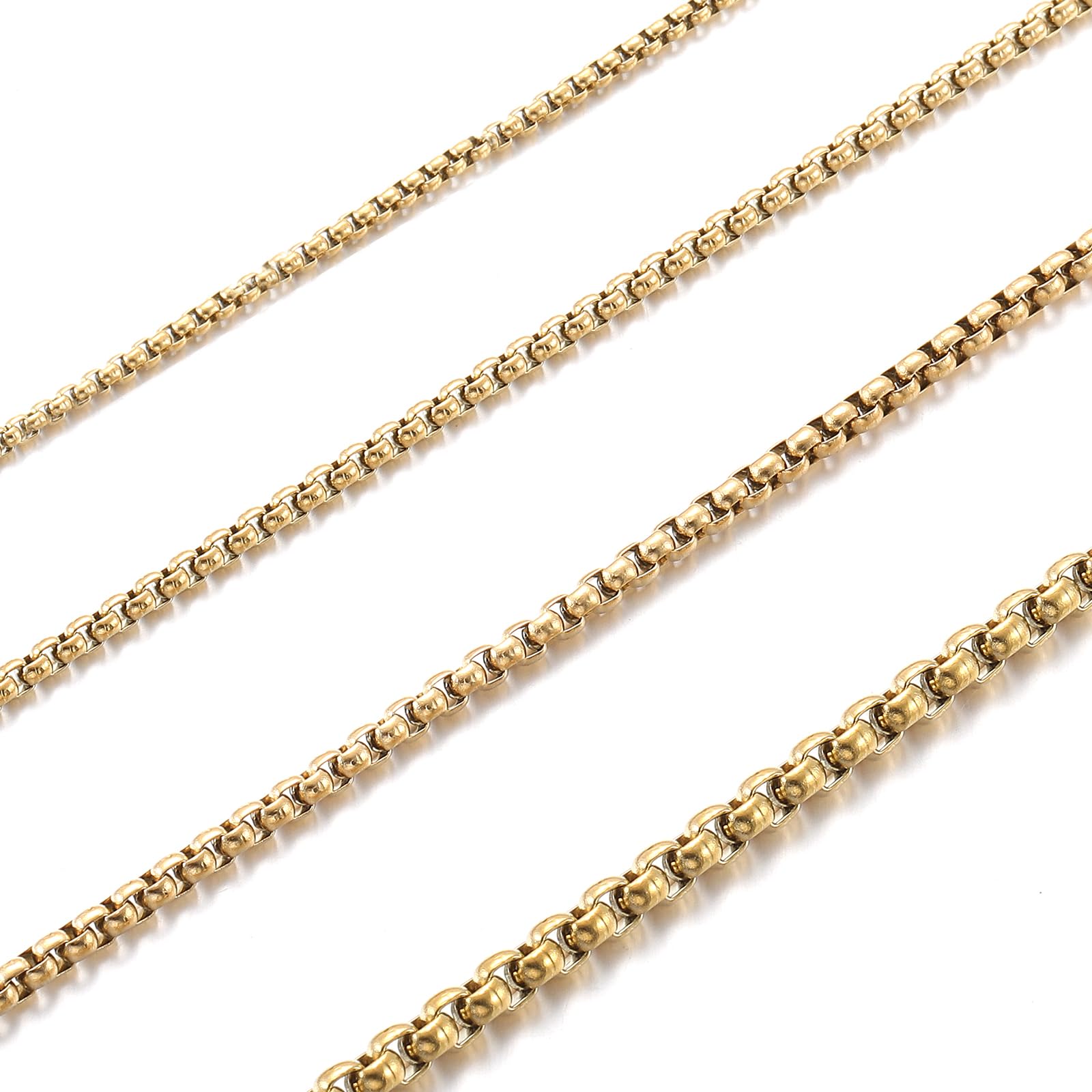 RWQIAN Herren Edelstahl Kette Gold 45CM Venezianierkette Männer Briolette Kette Box Halskette Breite 4mm für Damen