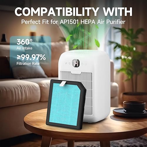 Miniatura 2 de Paquete de 4 filtros de repuesto AP1501 compatibles con purificador de aire Aircillin AP1501, filtros de aire 3 en 1 H13 True HEPA para polvo, humo