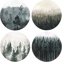Lahome Forest Pattern Absorbent Stone Coasters Set of 4 - Ceramic Stone with Cork Base for Mugs, Cups & Drinks