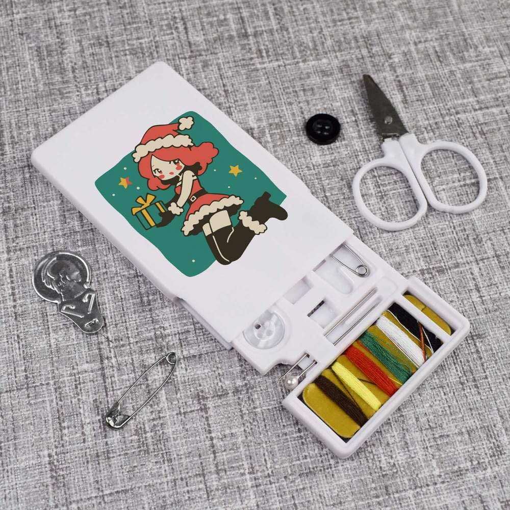 'Cute Christmas Girl with Gift' Mini Travel Sewing Kit (SE00038878)