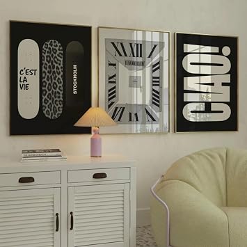 ZBELLO 3PCS/SET Canvas Painting, Black & White Leopard Print Unframed Canvas Wall Art, Retro Fashion Posters for Living Room & Entryway 40x60cm,B