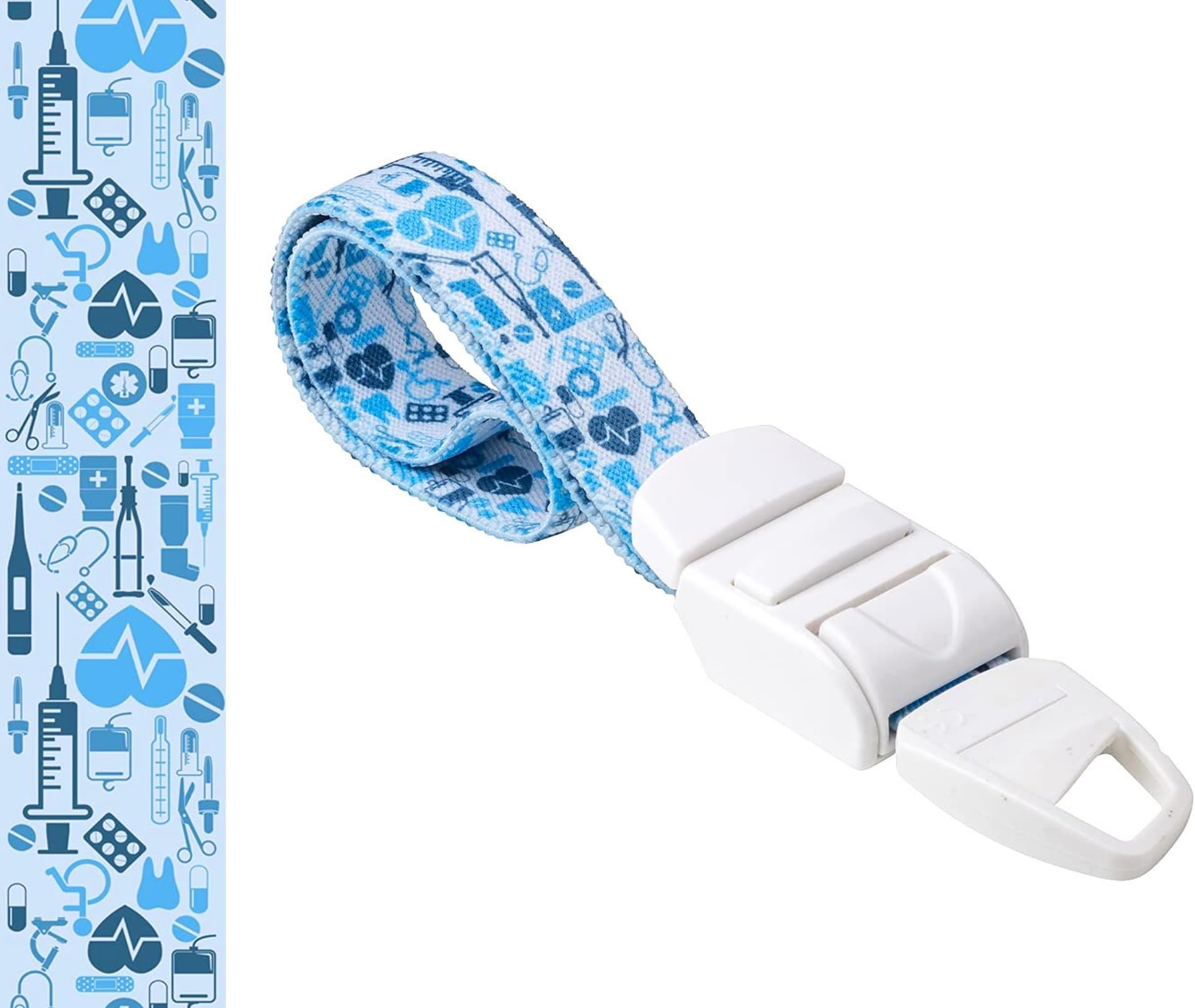 Medical Nurse Tourniquet with WHITE & BLUE MEDIC/DOCTOR/NURSE Pattern with ABS Plastic Buckle Latex Free Elastic Band Perfect for Doctors, Nurses, Students and Paramedics