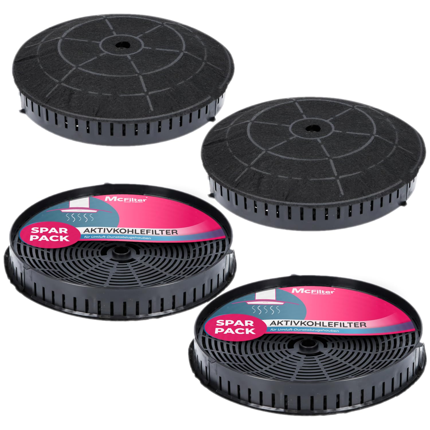 McFilter I 4x Aktivkohlefilter Ø 172 mm für Dunstabzugshaube kompatibel mit Kohlefilter Elica CFC0038668 Typ57, Nyttig 440, AEG 4055171138 4055217501 Bauknecht Whirlpool 48400008824 - für Abzugshaube