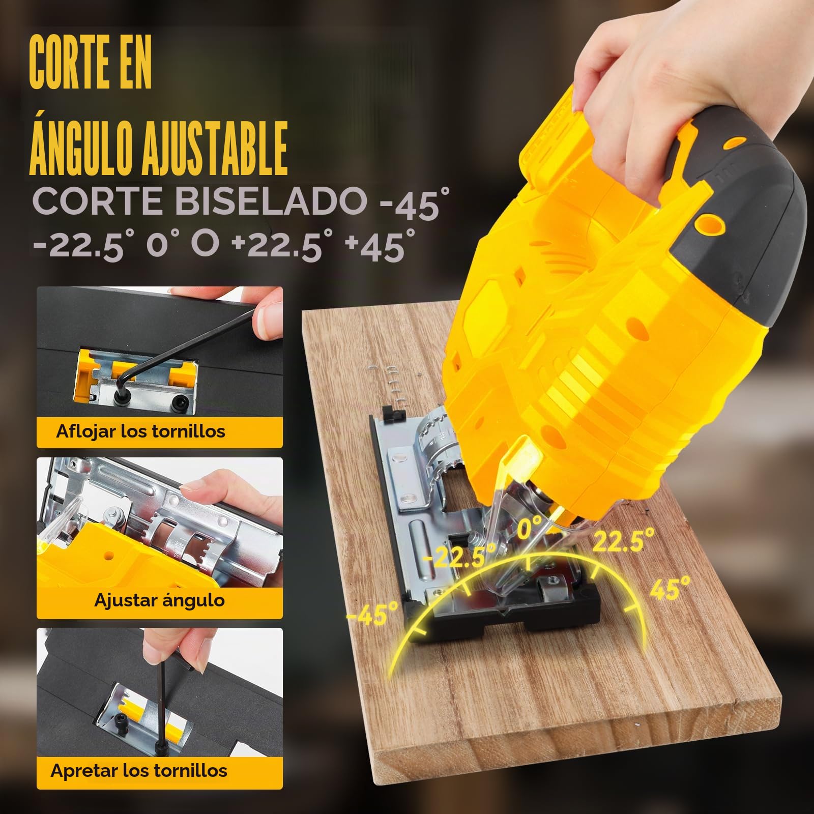 Sierra de calar eléctrica Compatible con Dewalt 18 V 20 V 800 W sin escobillas con luz LED, 5 velocidades variables, ángulo de corte de inglete ±45°, 6 piezas