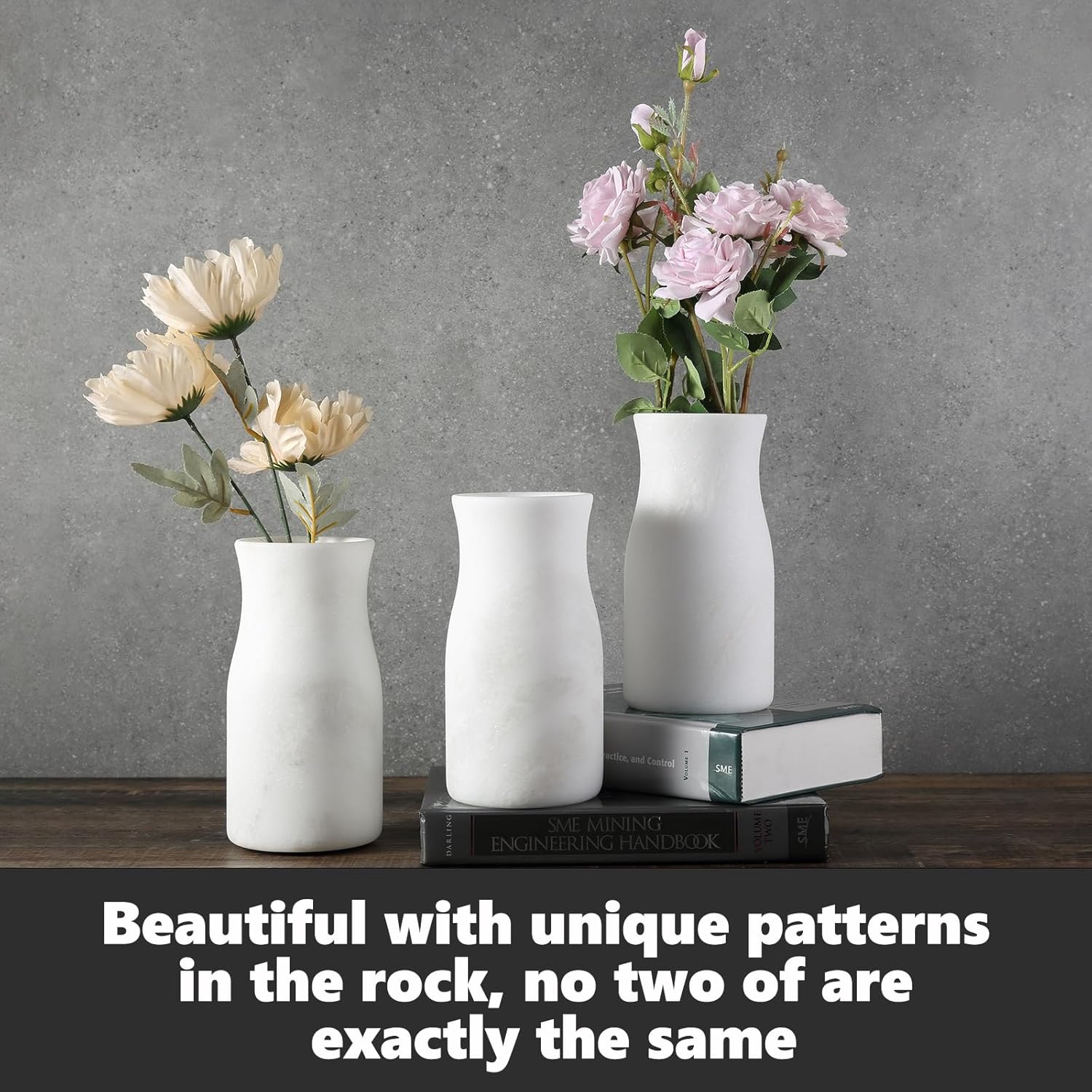 White Marble Vase for Flowers, 8.66" Minimalist Modern Frosted Flower Vase for Home Decor, Decorative Vases for Centerpieces, Living Room, Dining Table, Office, Boho Farmhouse Decor - Image 3