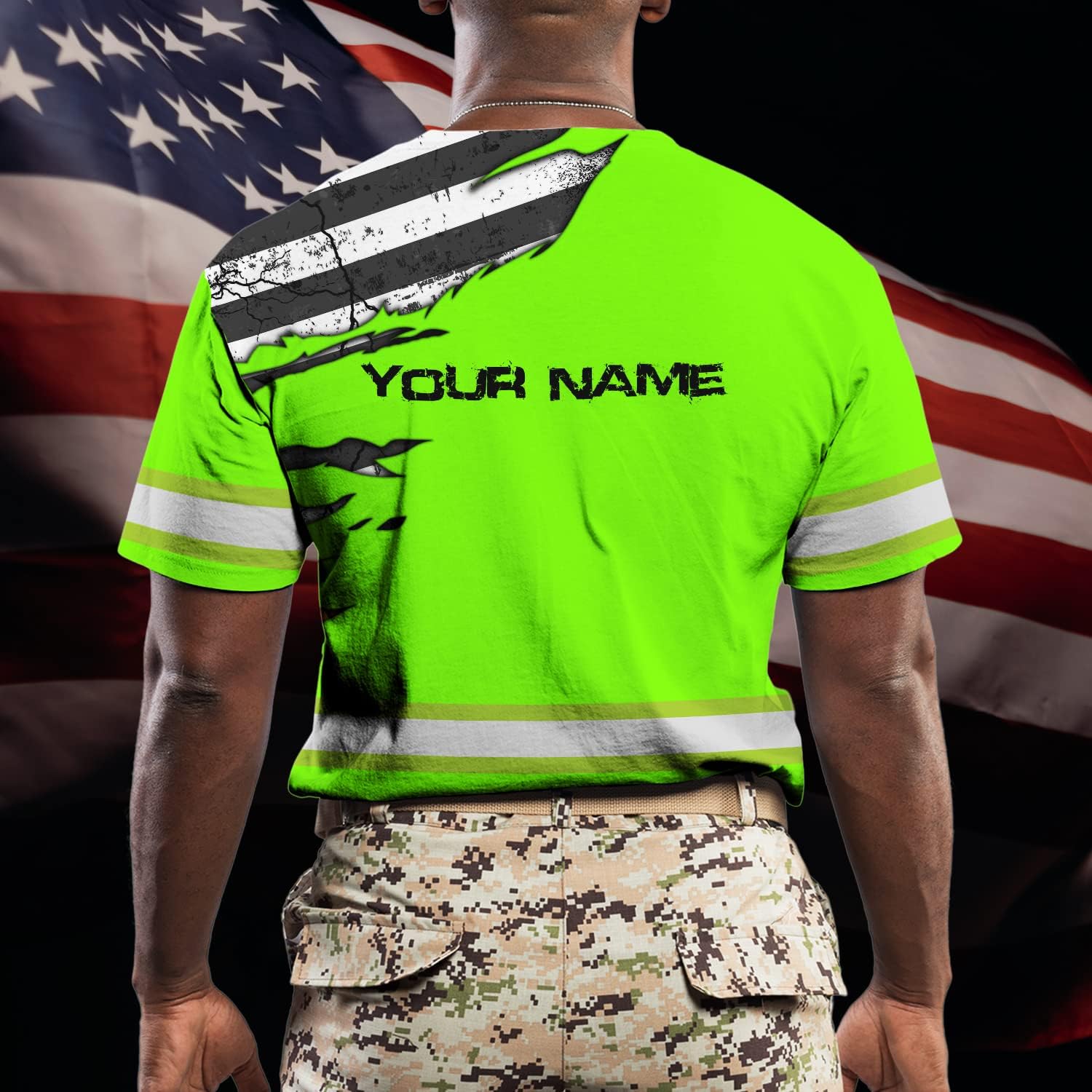 Color US Flag High Visibility Hoodie for Men Women Reflective Tapes Safety Workwear for Worker Runner Patriotic - Image 5